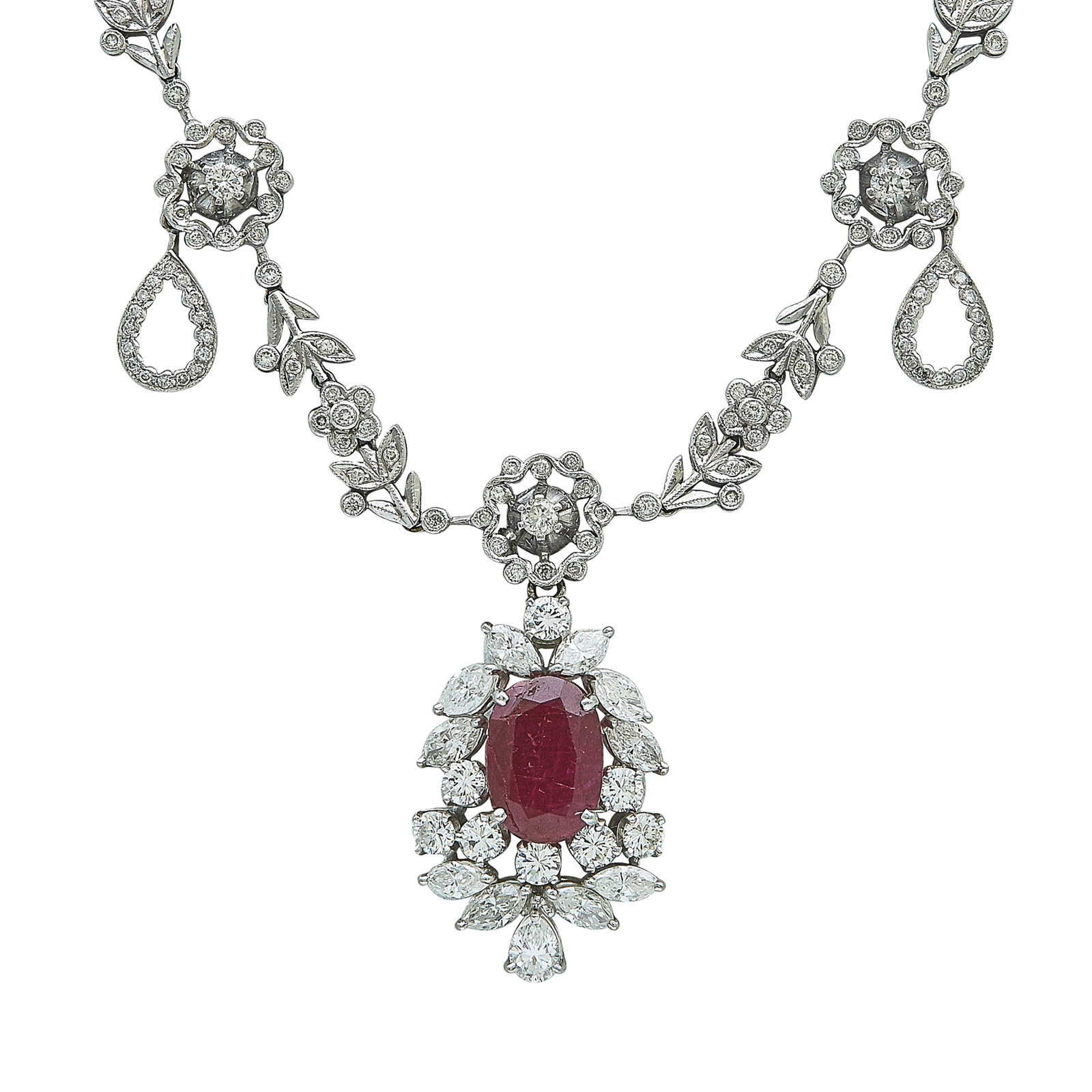 18K White Gold, Ruby, and Diamond Transformable Necklace (1 of 4)
