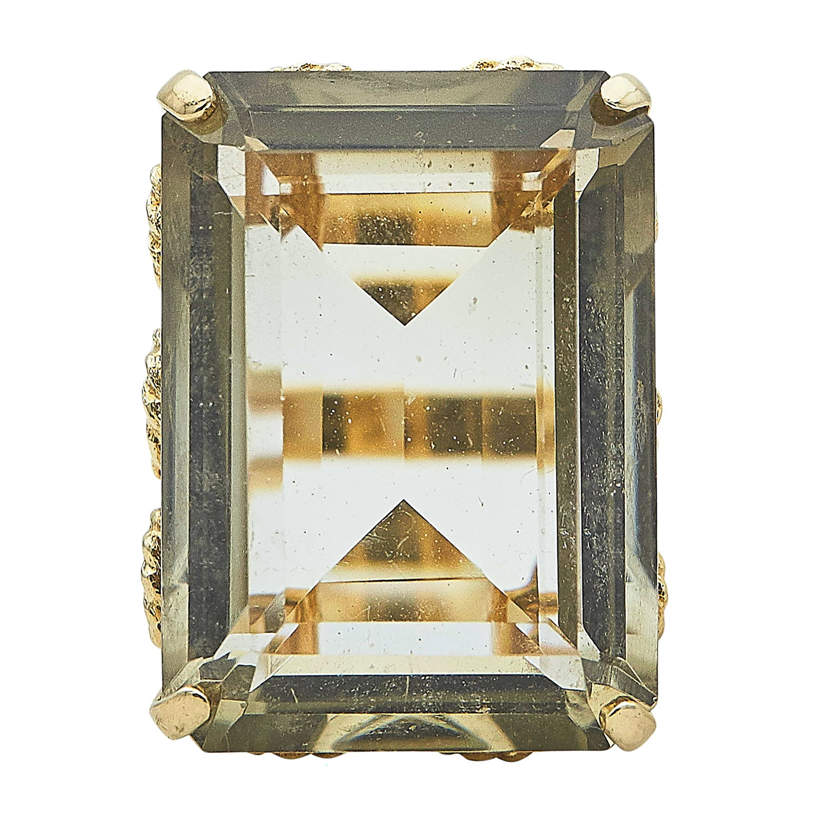 14K Yellow Gold and Smokey Quartz Cocktail Ring: METAL: 14K Yellow Gold; GEMSTONES: Smoky Quartz approx. 24.50 mm x 18.00 mm; STAMPED: 14K; CONDITION: Pre-owned, Very Good; ITEM WEIGHT (GRAMS): 13 g; MEASUREMENTS: Ring size 6 1/2