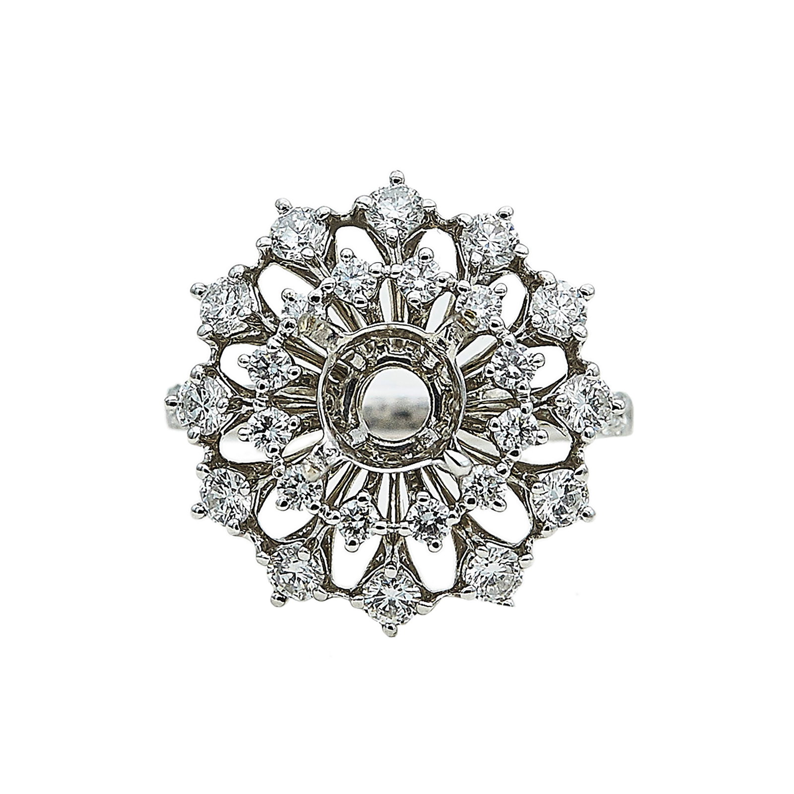 18K White Gold and Diamond Engagement Ring Setting: METAL: 18K White Gold; APPROXIMATE TOTAL DIAMOND WEIGHT: 1.44 ctw; STAMPED: 18K, 750, Maker's mark, D2.01; CONDITION: Pre-owned, Very Good; ITEM WEIGHT (GRAMS): 6 g; MEASUREMENTS: Ring size 4 3/4, Cen