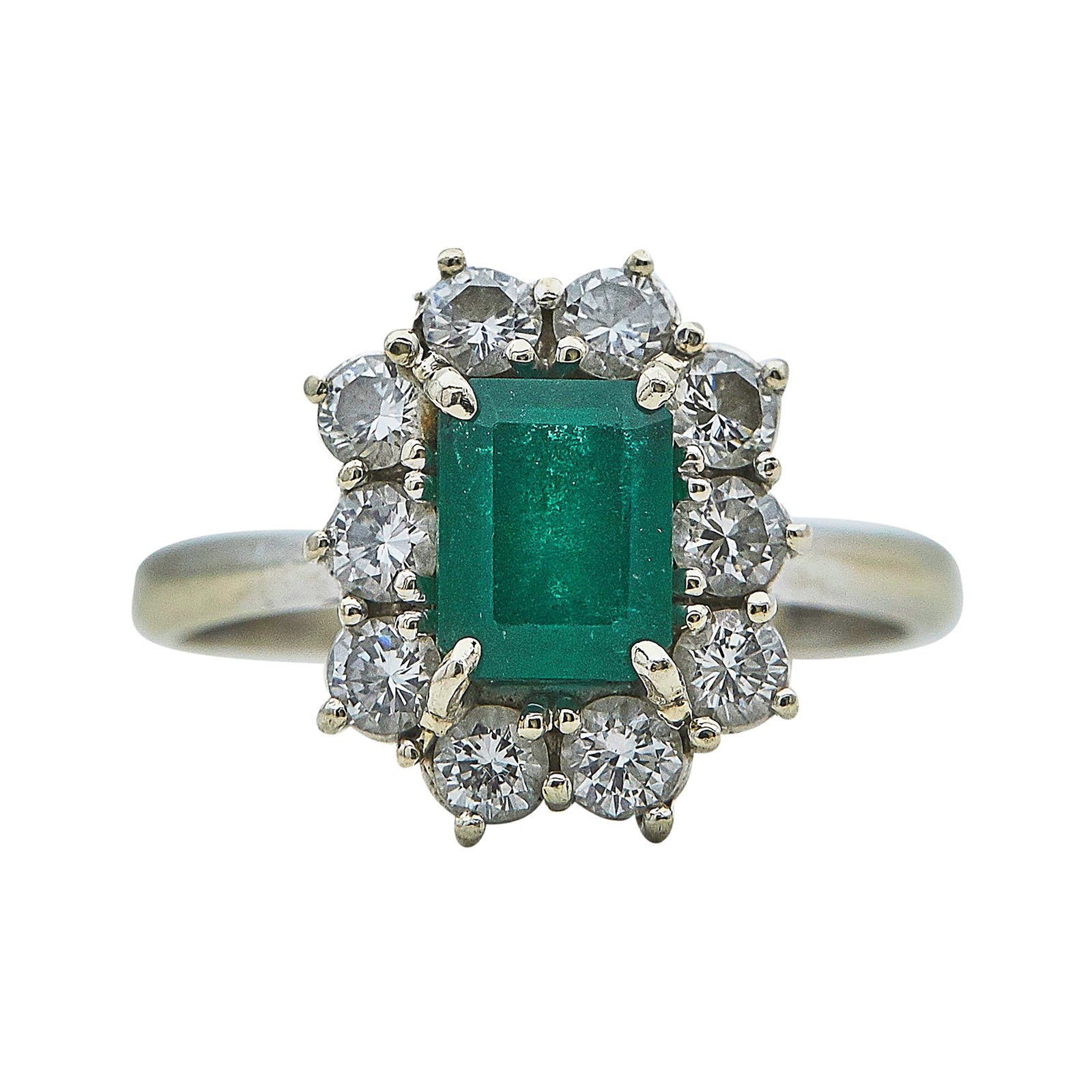 18K White Gold, Emerald, and Diamond Halo Ring (1 of 3)