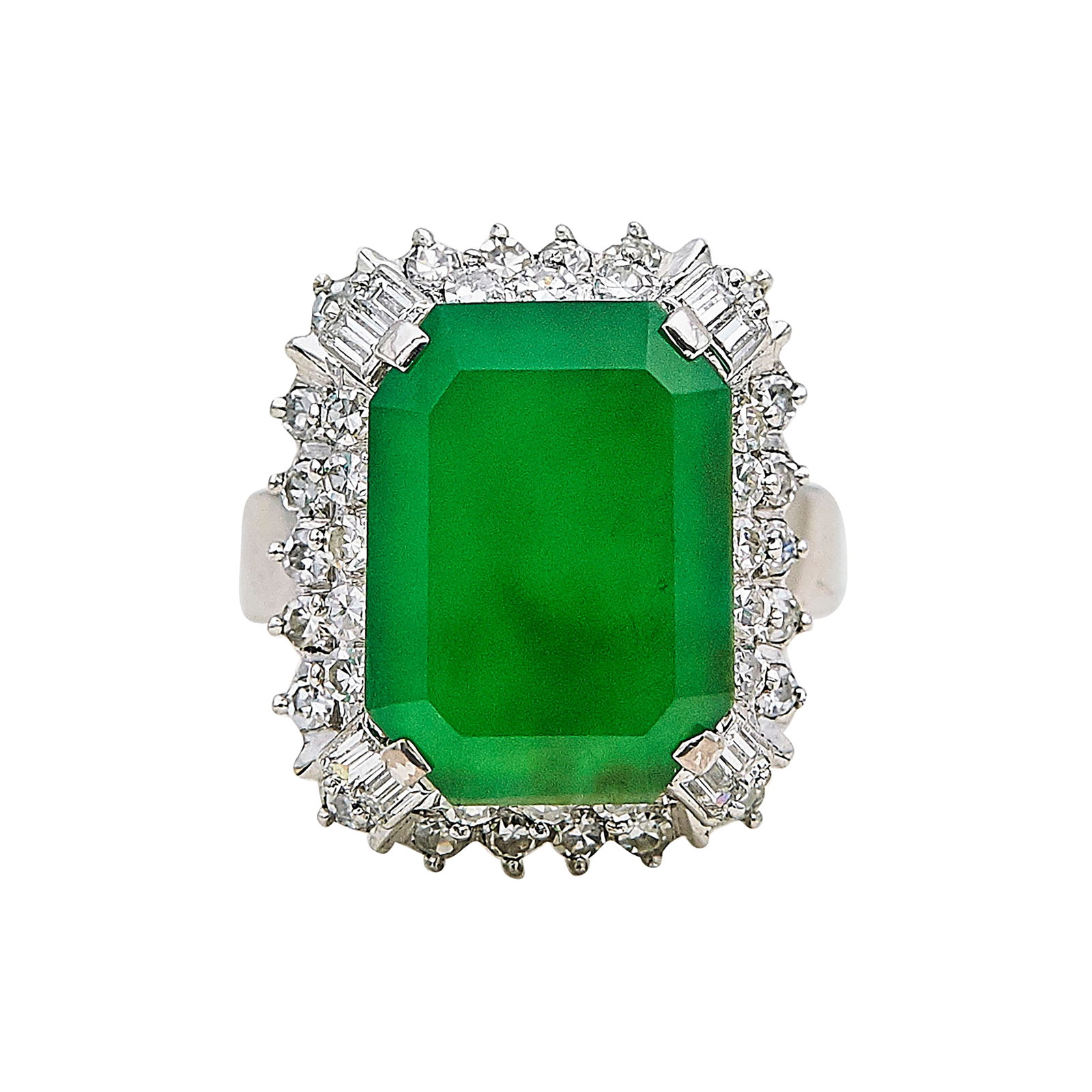 18K White Gold, Jadeite, and Diamond Halo Ring (1 of 3)
