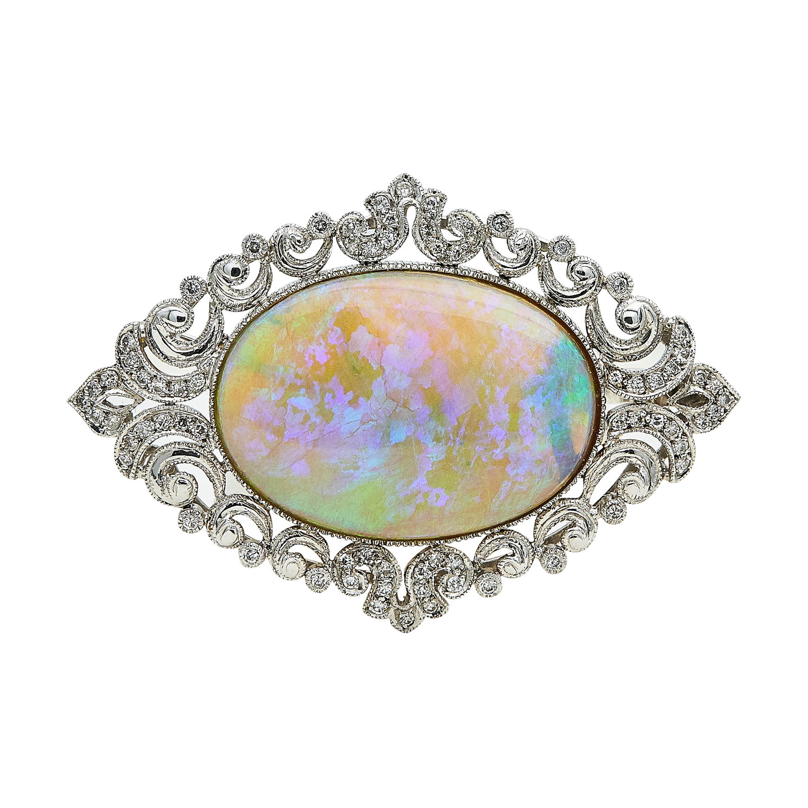 14K White Gold, Opal, and Diamond Pendant Brooch (1 of 4)