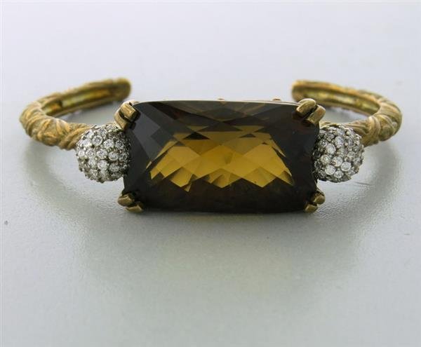 Stephen Dweck Smokey Topaz Diamond Bracelet: Vintage Stephen Dweck, measurements- 38mm top bracelet, width, weight- 26.0 g, gemstones- diamonds= approx 0.90ctw, smokey topaz= approx 26 x 15.5 x 13, approx. 36ct, marks- Stephen Dweck, consignor-
