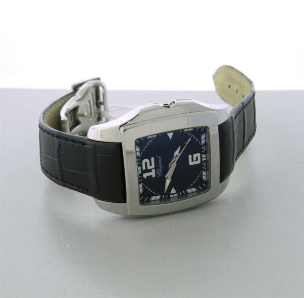 Chopard Two O Ten 8464 Quartz Date Watch: Reference number- 12/8464, case measurements- 34mm, material- stainless steel, dial- blacky with white markers & date, other features- original Chopard strap & buckle, consignor- JL