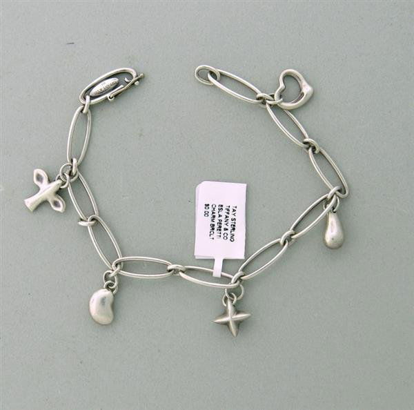 Tiffany & Co Elsa Peretti Sterling Charm Bracelet: Measurements- bracelet length 7", 5.5mm wide (excluding charms), weight- 11.9 g, marks- ELSA PERETTI,SPAIN,TIFFANY & CO,925, consignor-sb
