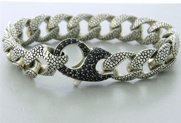 Stephen Webster Sterling Silver Sapphire Bracelet: Measurements - bracelet is 8" long and 13.2mm wide. gemstones - sapphire. marks - SW,925,makers hallmark. weight - 68.2g con# sb inc