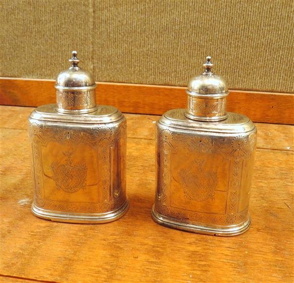 English John Newton Sterling Silver Tea Caddy Set: Weight: 16.15ozt, Marked: D, 810, Makers Mark. Measurement: 5 1/4" X 3 1/2" X 2 1/4".