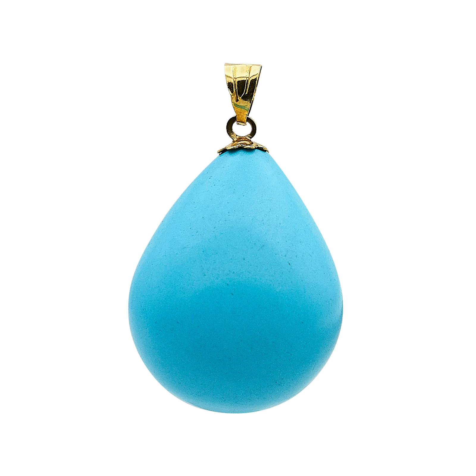 18K Yellow Gold and Synthetic Turquoise Pendant: METAL: 18K Yellow Gold; GEMSTONES: Synthetic turquoise; STAMPED: Italian workshop mark, 750; CONDITION: Pre-owned, Good; ITEM WEIGHT (GRAMS): 8.23 g; MEASUREMENTS: Pendant 1 1/4 inches long including 