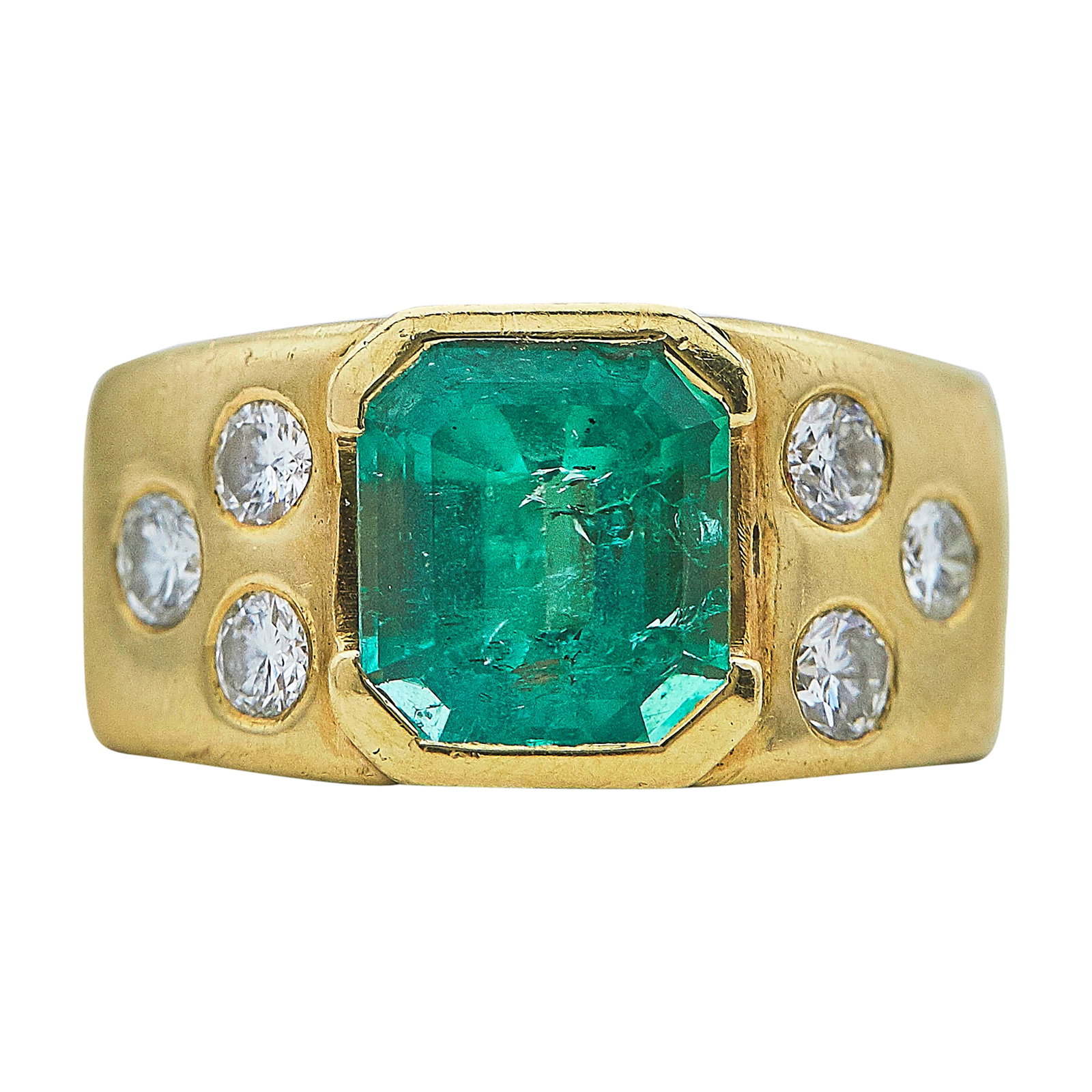 18K Yellow Gold, Emerald, and Diamond Signet Ring (1 of 3)
