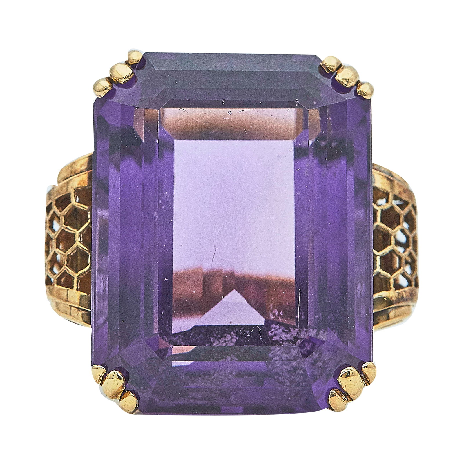Retro 17K Rose Gold and Amethyst Cocktail Ring (1 of 3)