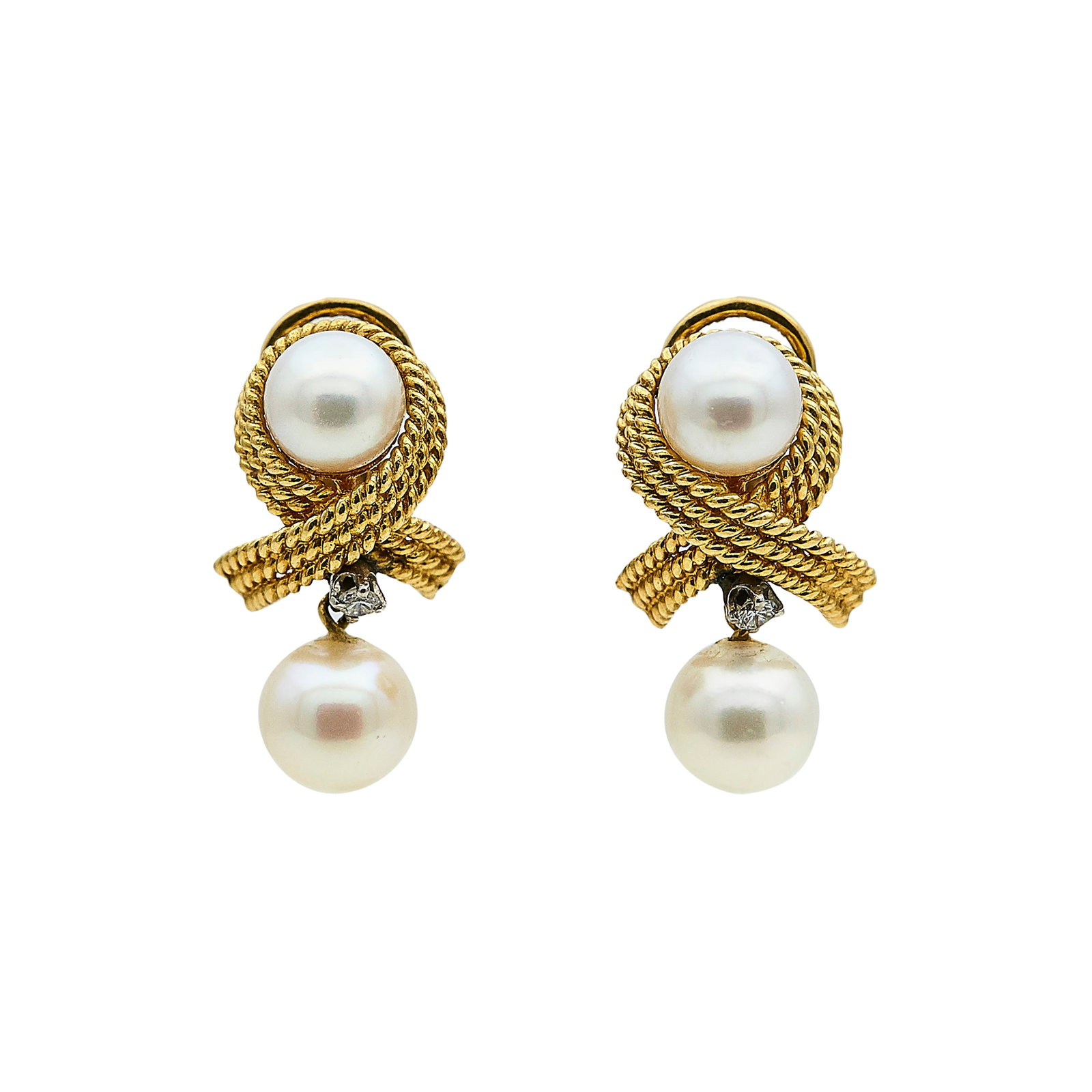 18K Yellow Gold, Pearl, and Diamond Earrings (1 of 3)