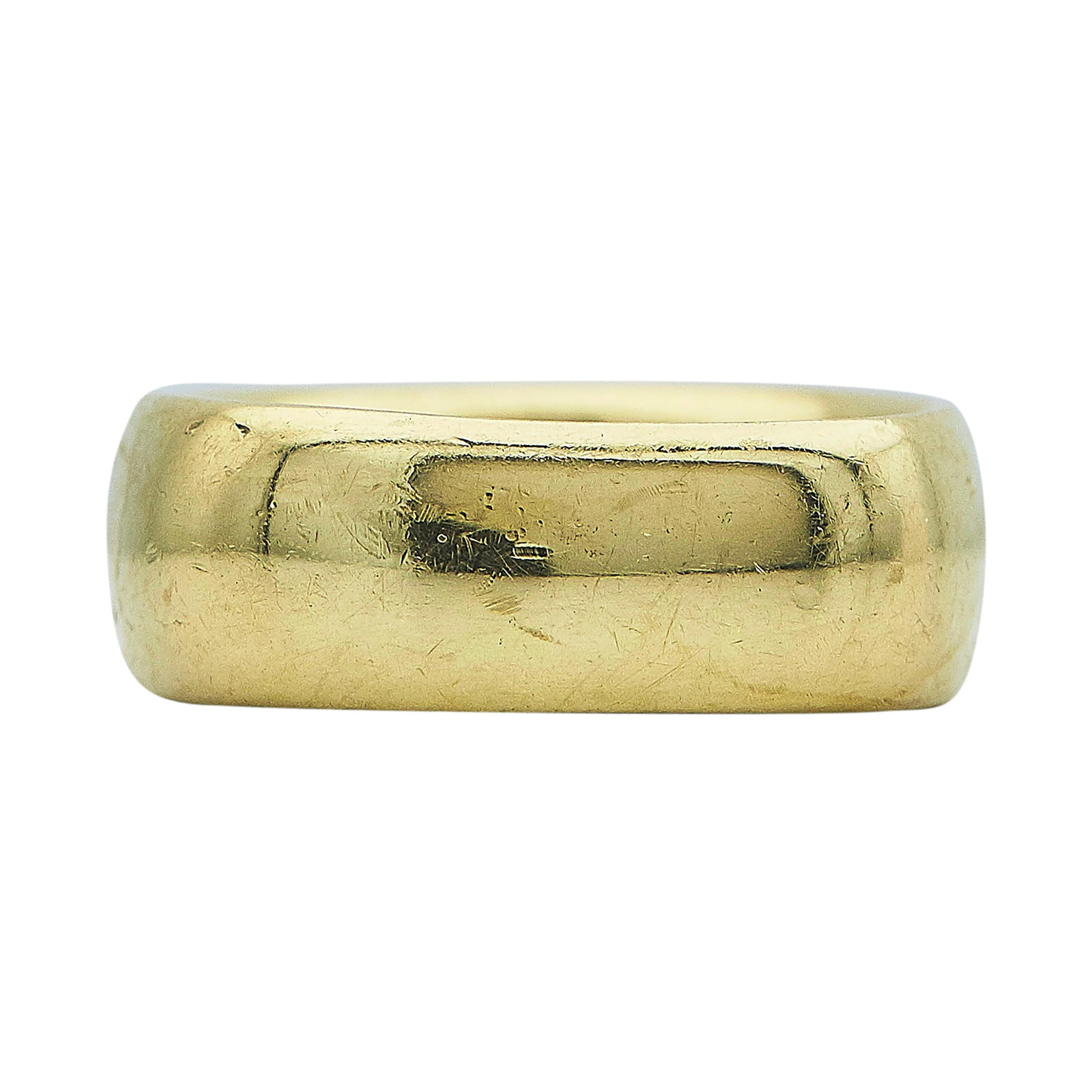 Tiffany & Co. 18K Yellow Gold Square Cushion Band Ring: BRAND: Tiffany & Co.; METAL: 18K Yellow Gold; STAMPED: © 2003, Tiffany & Co., 750; CONDITION: Pre-owned, Good; ITEM WEIGHT (GRAMS): 19.3 g; MEASUREMENTS: Ring size 8 3/4