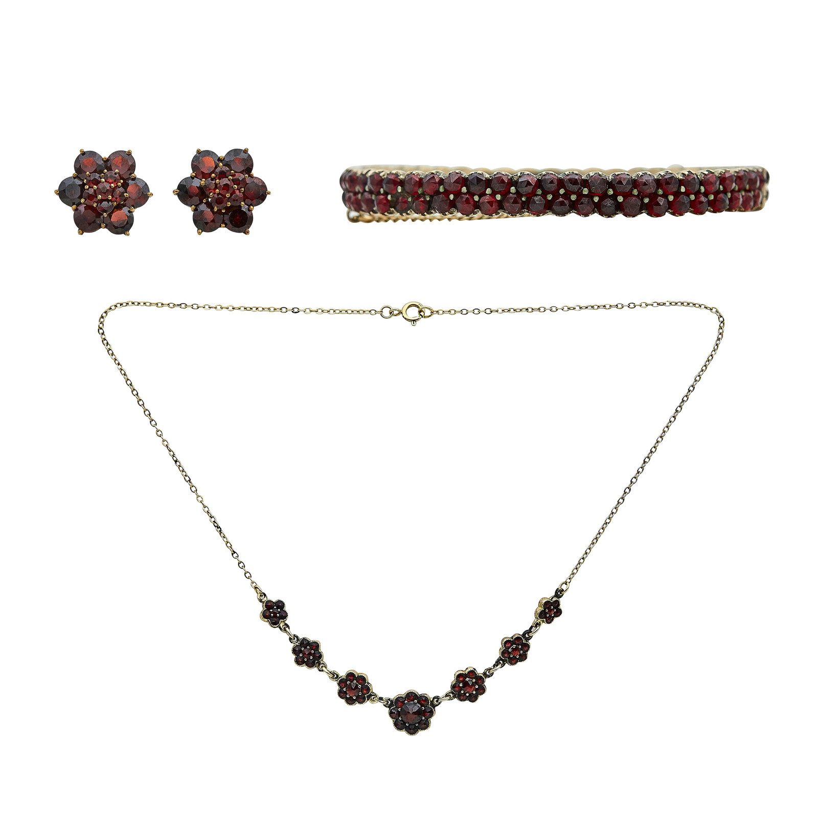 Silver and Garnet Necklace, Bracelet, Ring, and Earring Set (1 of 14)