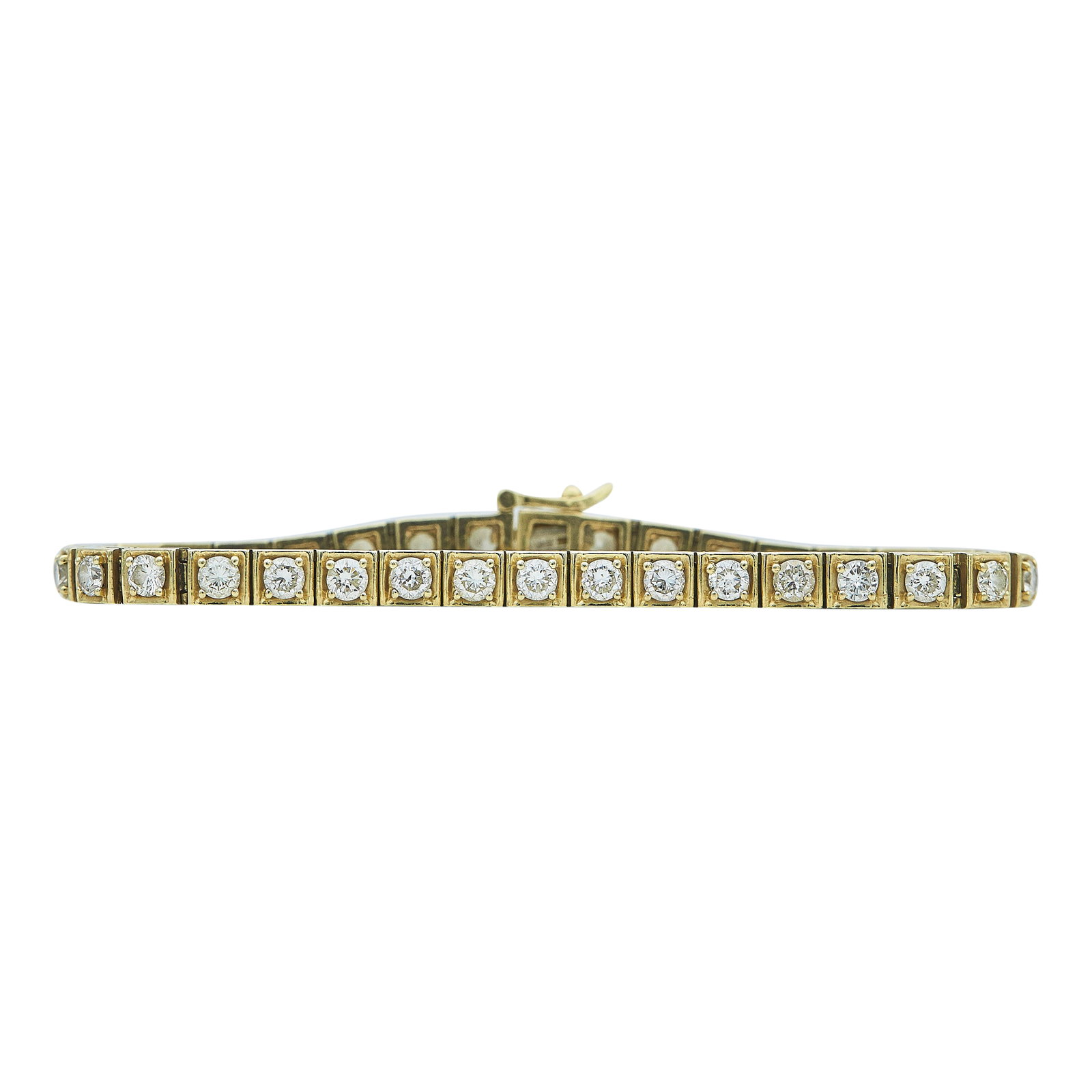 14K Yellow Gold and Diamond Link Bracelet: METAL: 14K Yellow Gold; APPROXIMATE TOTAL DIAMOND WEIGHT: 5 ctw; STAMPED: 14K; CONDITION: Pre-owned, Good; ITEM WEIGHT (GRAMS): 20.7 g; MEASUREMENTS: Bracelet 7 inches long x 3/16 inch wide