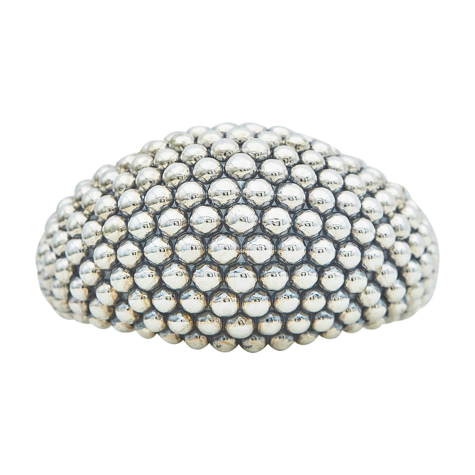 Lagos Sterling Silver Domed Cuff Bracelet: BRAND: Lagos; METAL: Sterling Silver; STAMPED: Lagos, 925, M; CONDITION: Pre-owned, Very Good; ITEM WEIGHT (GRAMS): 160.4 g; MEASUREMENTS: Bracelet inner circumference approx. 7 inches