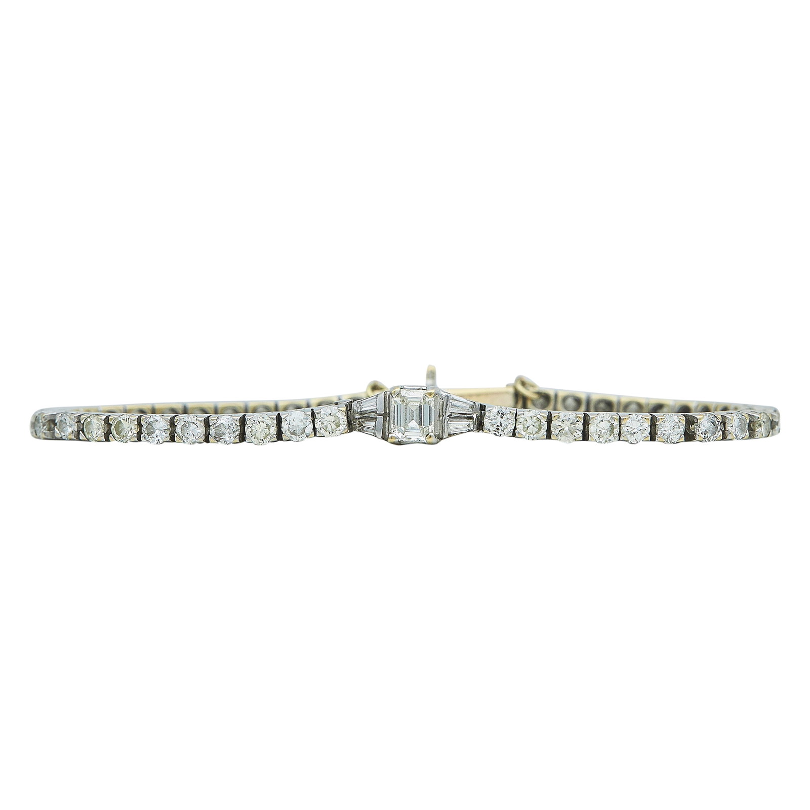 14K White Gold and Diamond Link Bracelet: METAL: 14K White Gold; APPROXIMATE TOTAL DIAMOND WEIGHT: 4.34 ctw; TESTED: 14K White Gold; CONDITION: Pre-owned, Good; ITEM WEIGHT (GRAMS): 14.5 g; MEASUREMENTS: Bracelet inner circumference approx. 6
