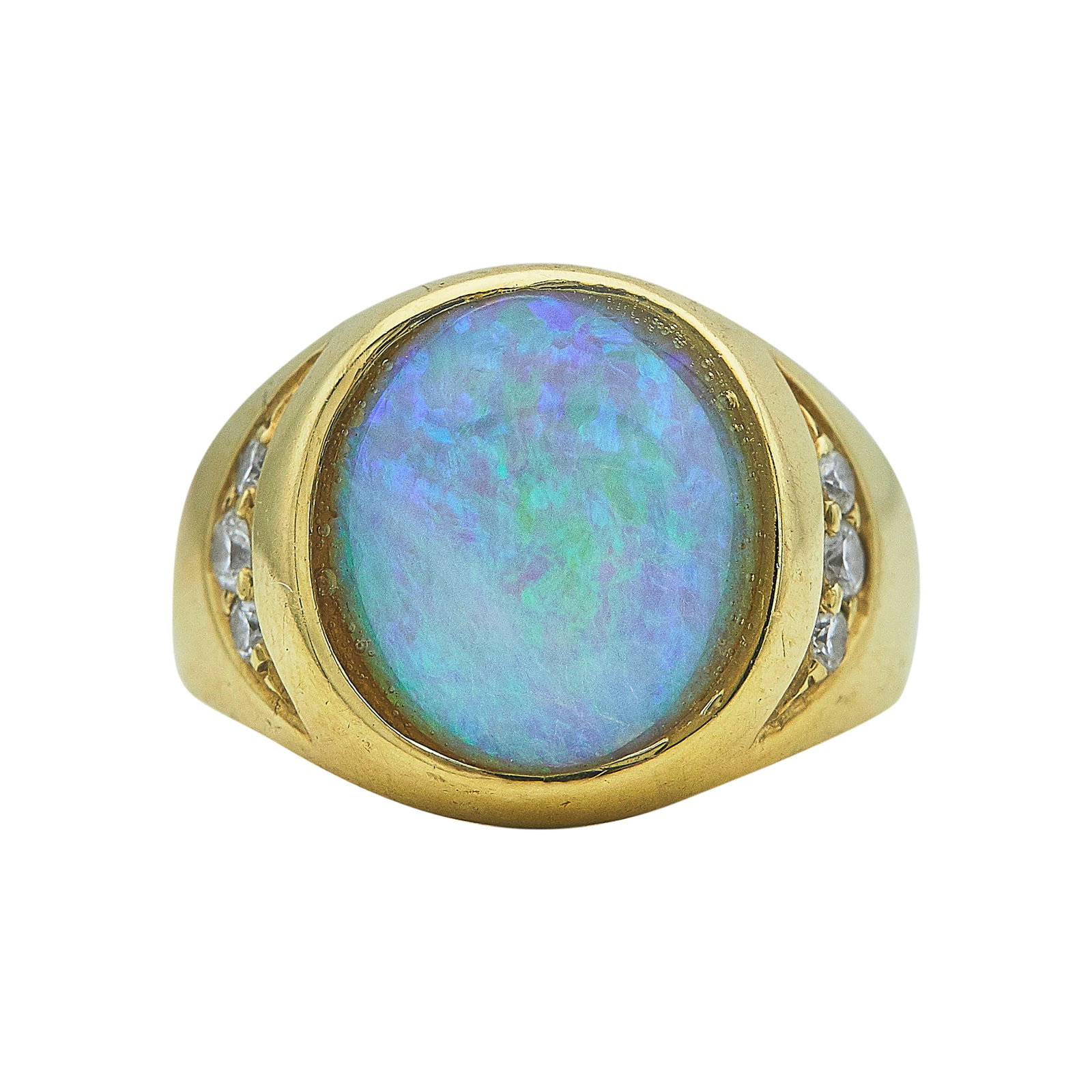 14K Yellow Gold, Opal, and Diamond Signet Ring (1 of 3)