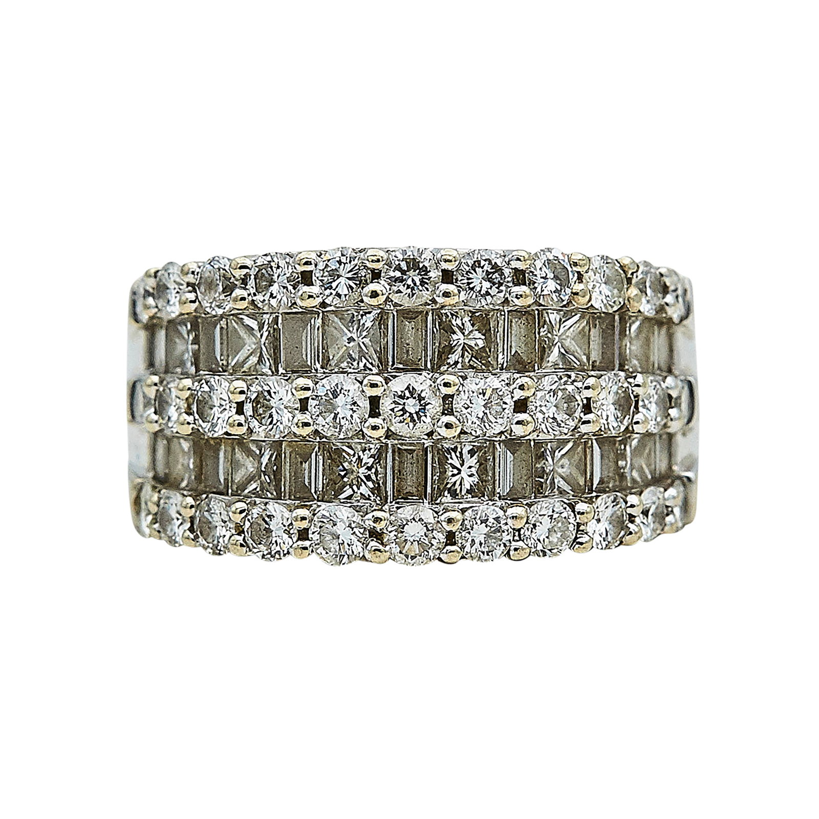 18K White Gold and Diamond Ring: METAL: 18K White Gold; APPROXIMATE TOTAL DIAMOND WEIGHT: 2.44 ctw; STAMPED: 750, Maker's mark; CONDITION: Pre-owned, Very Good; ITEM WEIGHT (GRAMS): 9.5 g; MEASUREMENTS: Ring size 6 3/4
