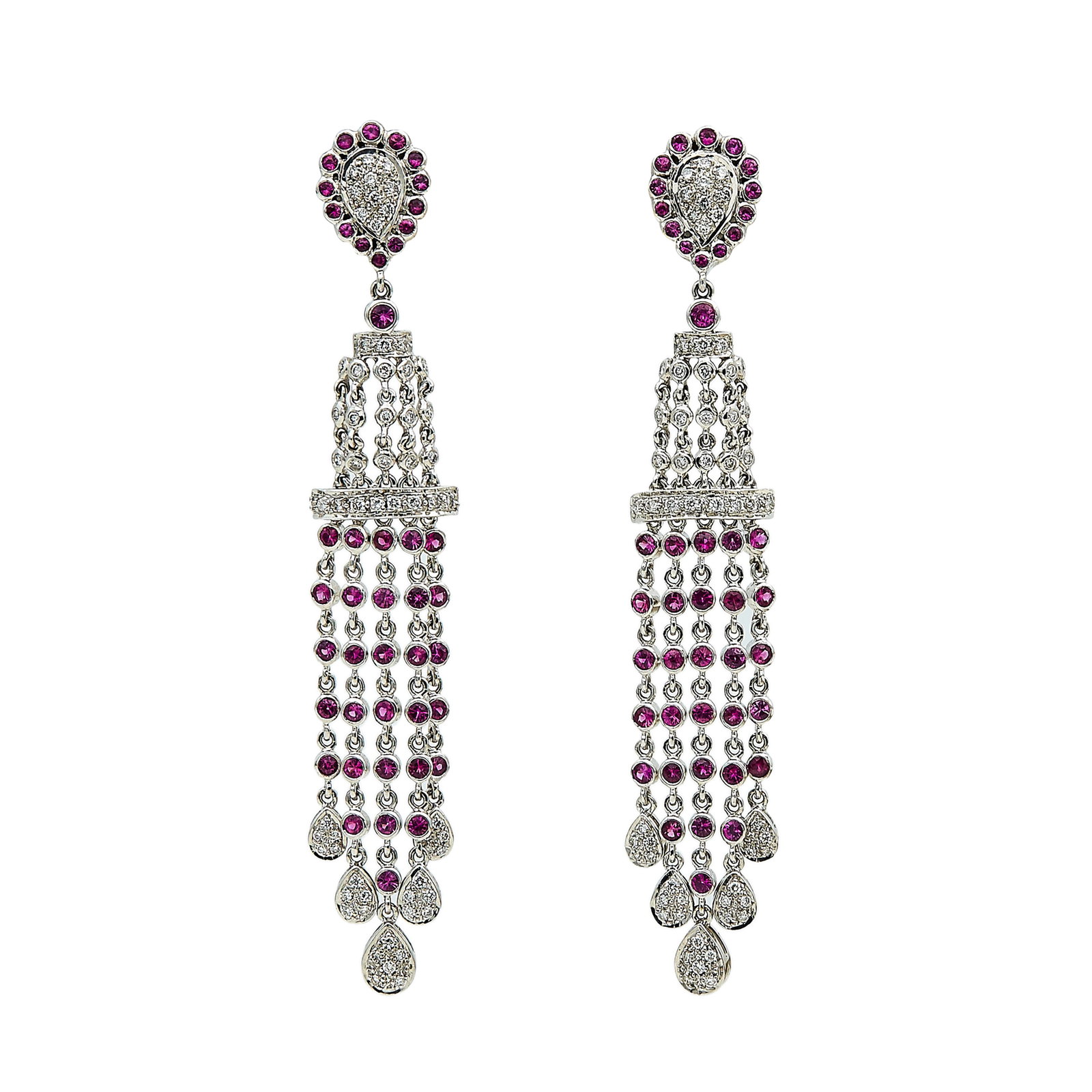18K White Gold, Ruby, and Diamond Drop Earrings (1 of 4)