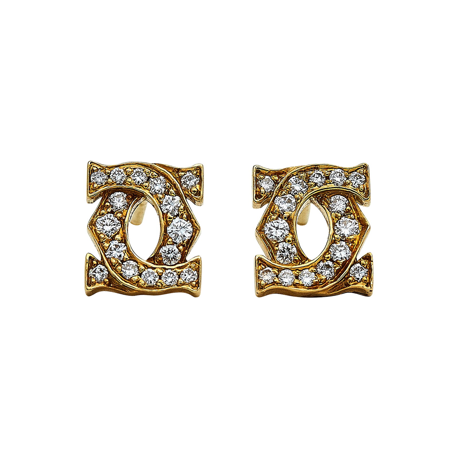 Cartier Penelope 18K Yellow Gold and Diamond Stud Earrings: BRAND: Cartier; COLLECTION: Penelope; METAL: 18K Yellow Gold; APPROXIMATE TOTAL DIAMOND WEIGHT: 0.32 ctw; STAMPED: Earrings marked: French mark; Backs marked: Cartier, 750, Serial number; CONDITION: P
