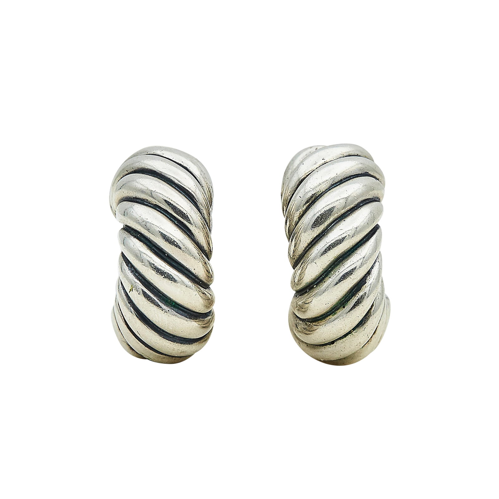 Silver Chunky Earrings: METAL: Silver; STAMPED: Undefined marks; TESTED: Silver; CONDITION: Pre-owned, Good; ITEM WEIGHT (GRAMS): 15.7 g; MEASUREMENTS: Earrings 7/8 inch long x 7/16 inch wide; ADDITIONAL COMMENTS: With posts