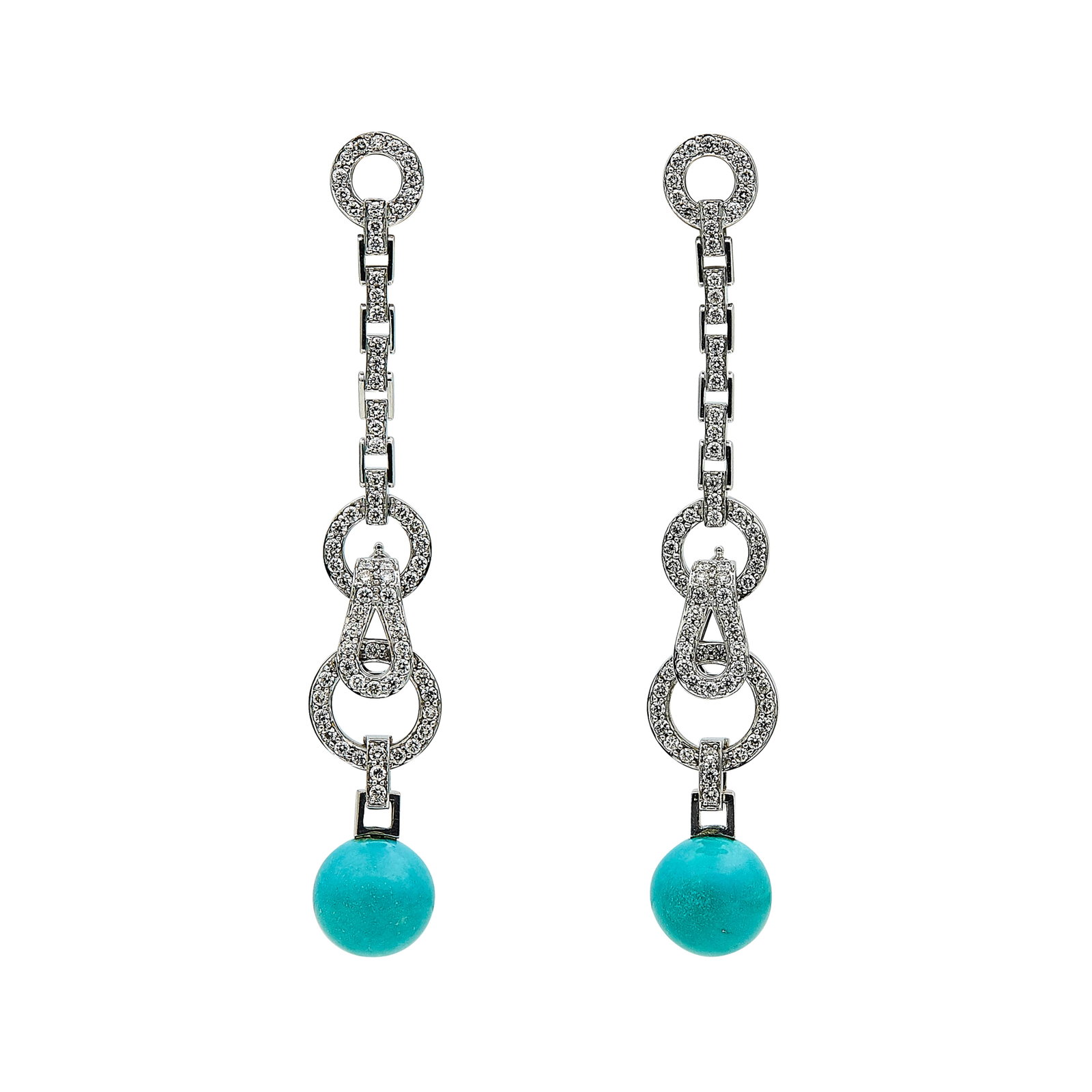 18K White Gold, Diamond, and Turquoise Transformable Drop Earrings (1 of 3)