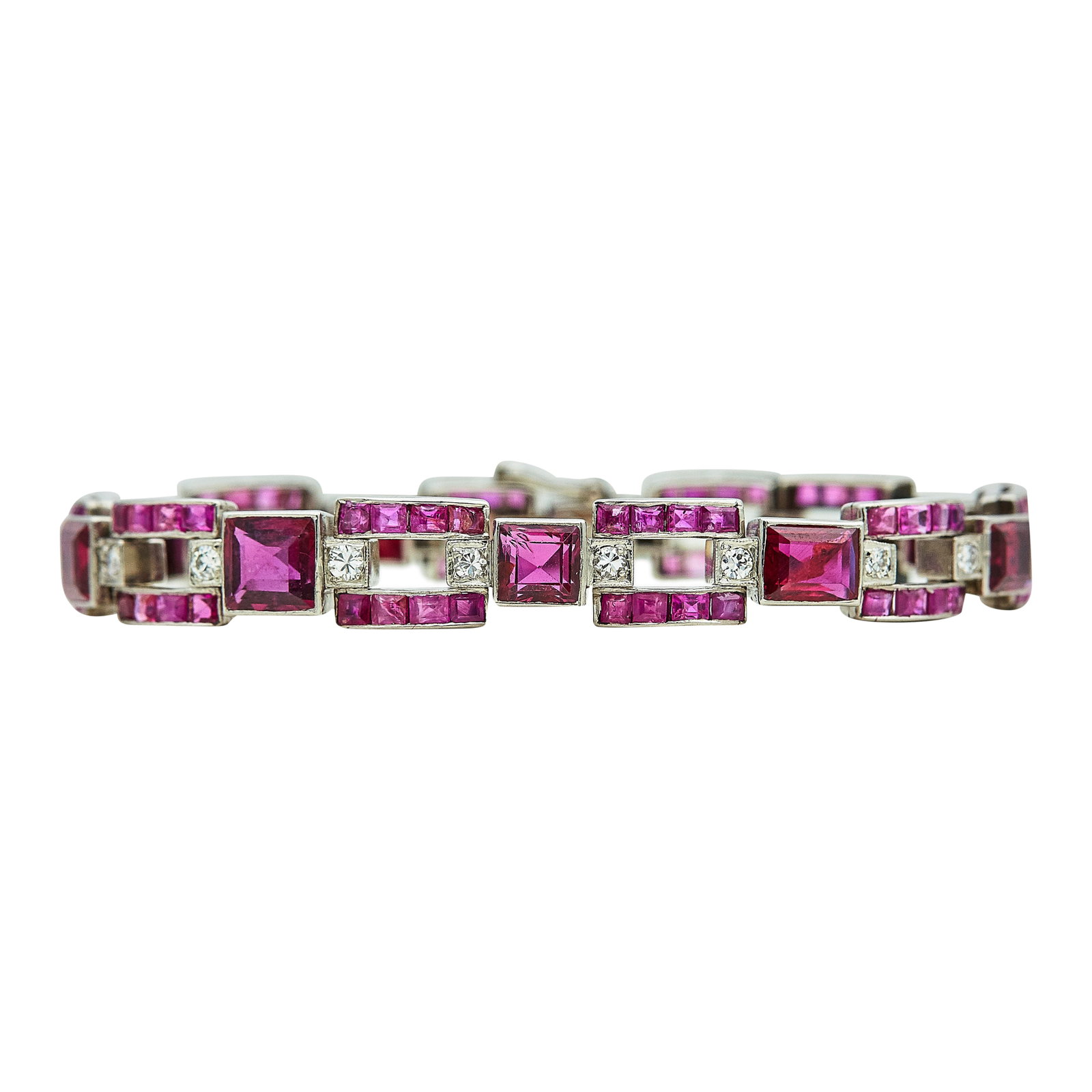 18K White Gold, Ruby, and Diamond Link Bracelet (1 of 4)