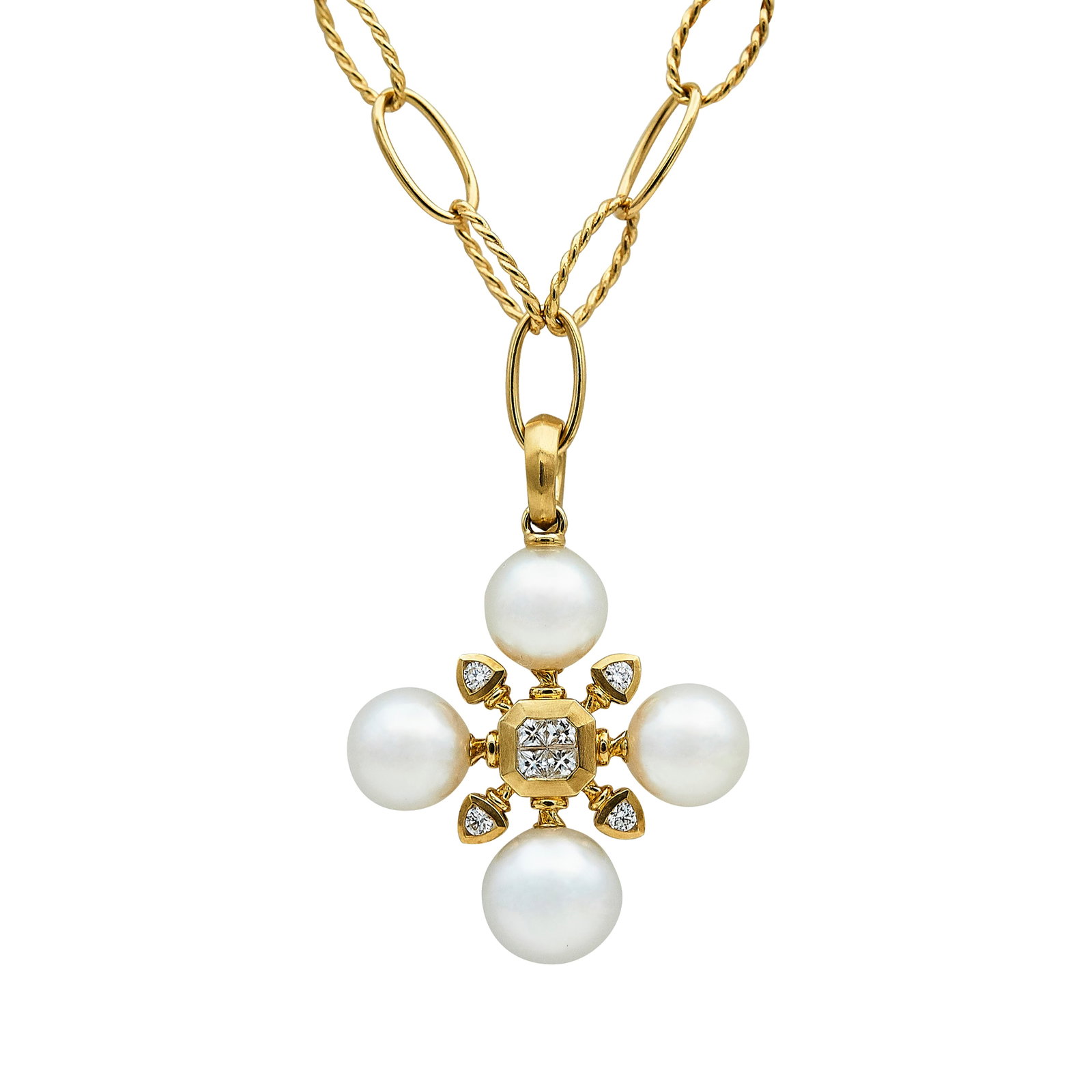 David Yurman 18K Yellow Gold Pearl and Diamond Pendant Necklace (1 of 5)