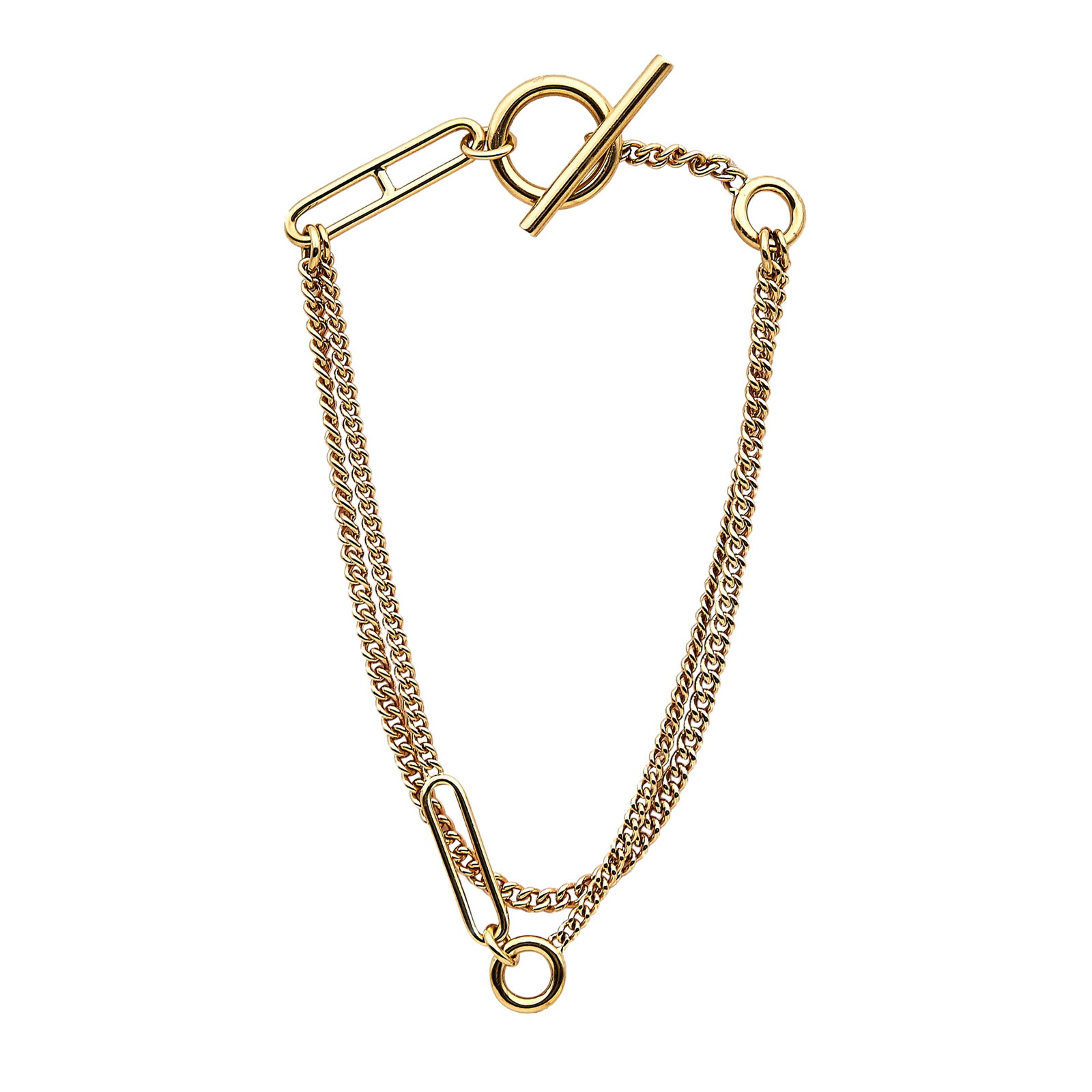 Hermès Echappee 18K Rose Gold Chain Bracelet: BRAND: Hermès; METAL: 18K Rose Gold; STAMPED: Hermes, Made in France, LG, French marks, Au750, Serial number; CONDITION: Pre-owned, Very Good; ITEM WEIGHT (GRAMS): 9.3 g; MEASUREMENTS: Bracelet appro