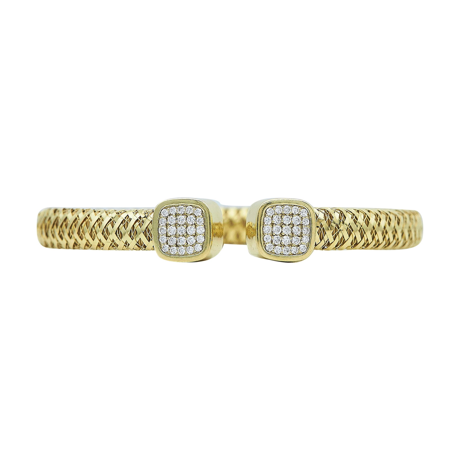 Roberto Coin Primavera 18K Yellow Gold and Diamond Pave Bracelet: BRAND: Roberto Coin; COLLECTION: Primavera; METAL: 18K Yellow Gold; APPROXIMATE TOTAL DIAMOND WEIGHT: 0.50 ctw; STAMPED: RC, 750, 18KT, Italian workshop mark, Italy; CONDITION: Pre-owned, Very Good; I