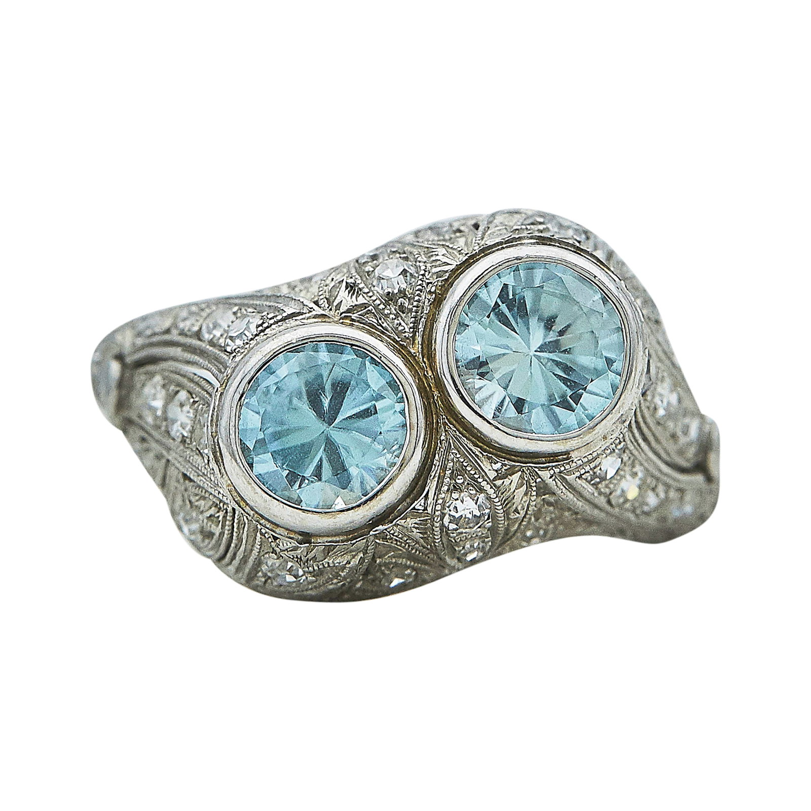 Art Deco Platinum, Blue Zircon, and Diamond Ring (1 of 3)