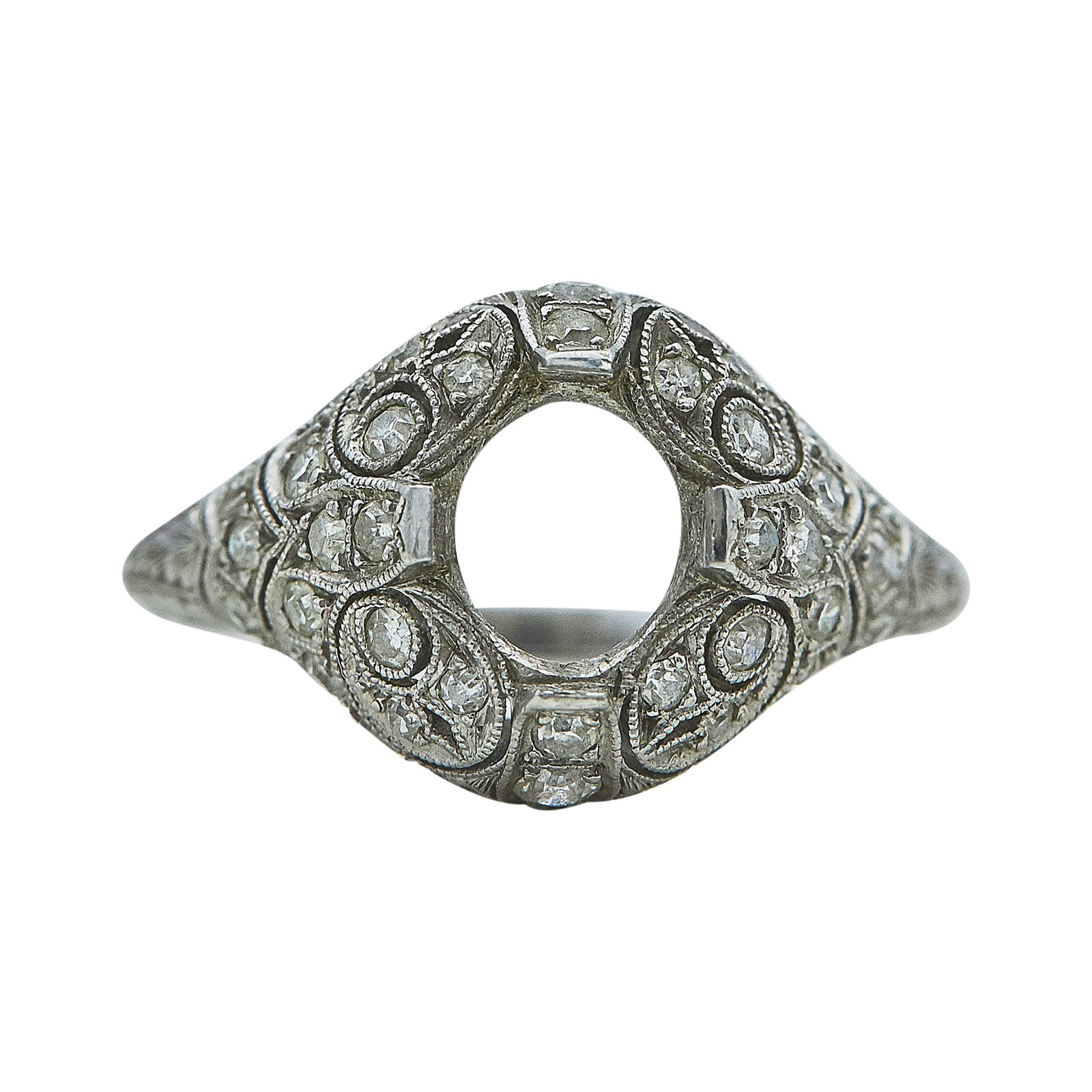 Art Deco Platinum and Diamond Ring Setting with Loose Cabochon Emerald (1 of 5)