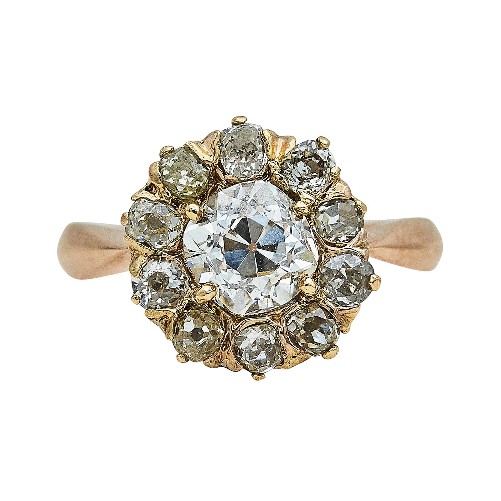14K Rose Gold and Old Mine Cut Diamond Cluster Ring (1 of 3)