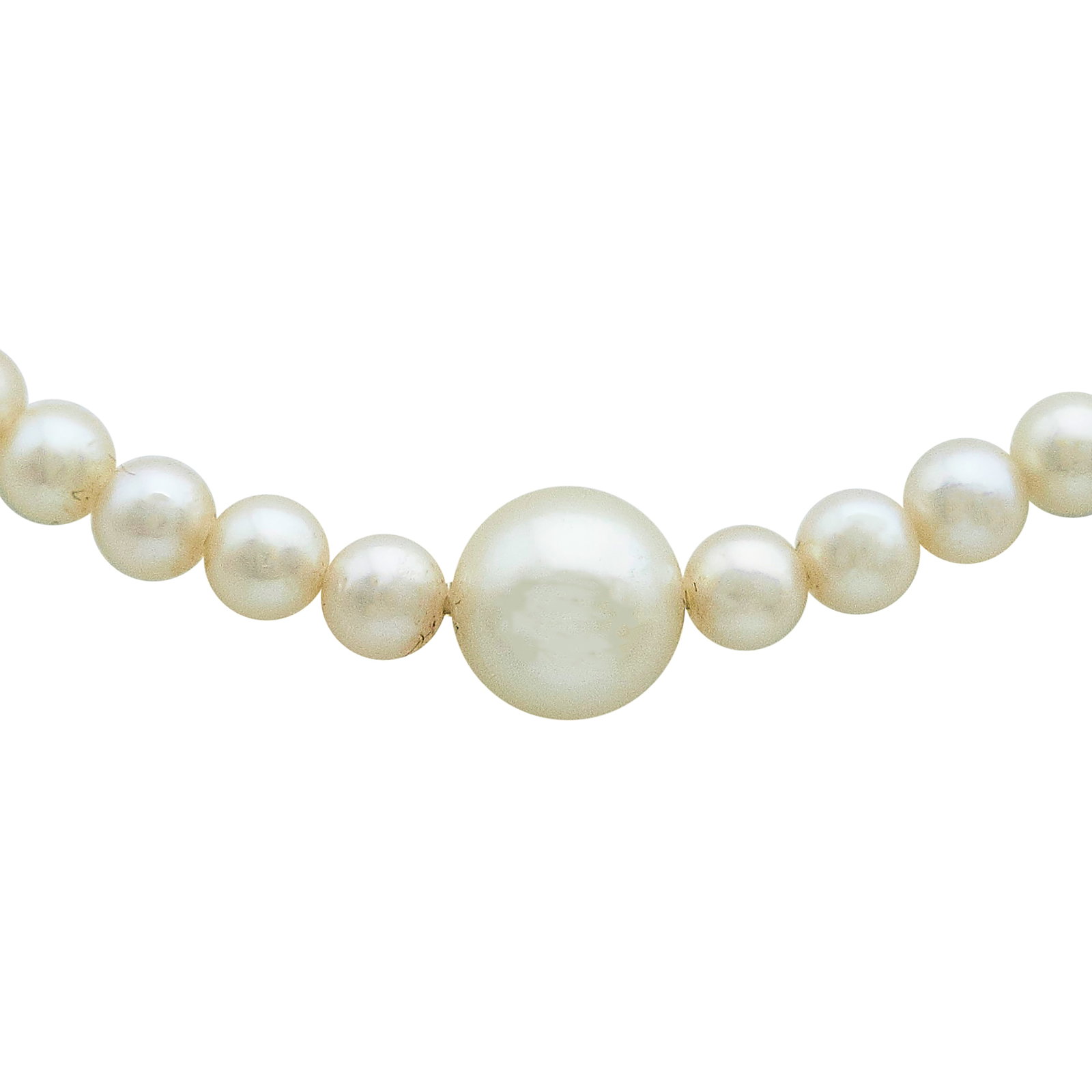 Tiffany & Co. 18K Yellow Gold and Pearl Necklace: BRAND: Tiffany & Co.; METAL: 18K Yellow Gold; GEMSTONES: Pearls range in size from 3.00 mm to 7.00 mm; STAMPED: T & Co. 750; CONDITION: Pre-owned, Good; ITEM WEIGHT (GRAMS): 8.4 g; MEASUREMENTS: Neckl