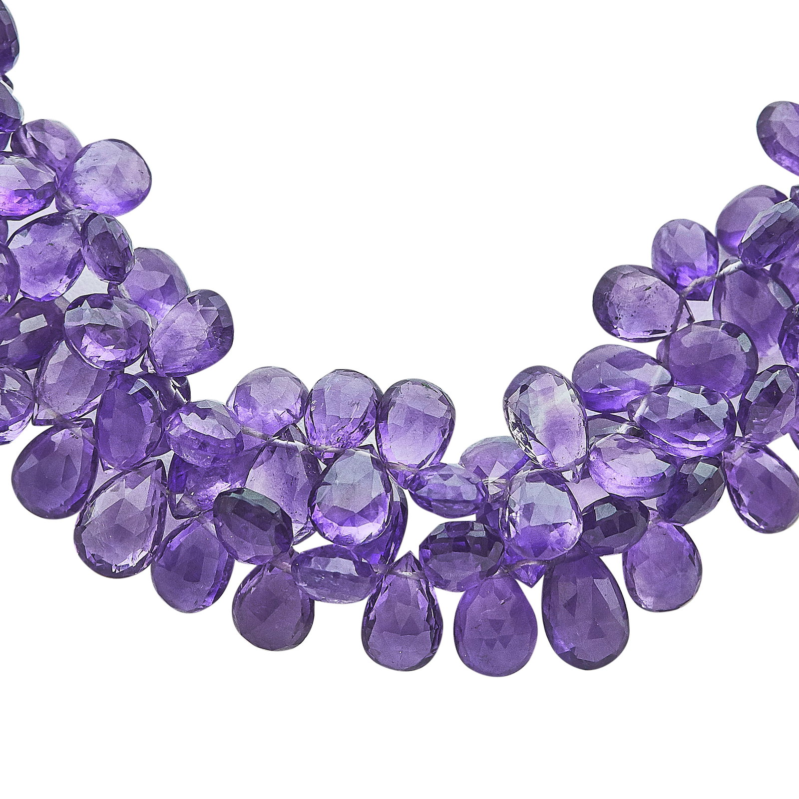 Base Metal and Amethyst Double Row Necklace: METAL: Base Metal; GEMSTONES: Amethyst; TESTED: Base Metal; CONDITION: Pre-owned, Good; ITEM WEIGHT (GRAMS): 113.3 g; MEASUREMENTS: Necklace 18 inches long
