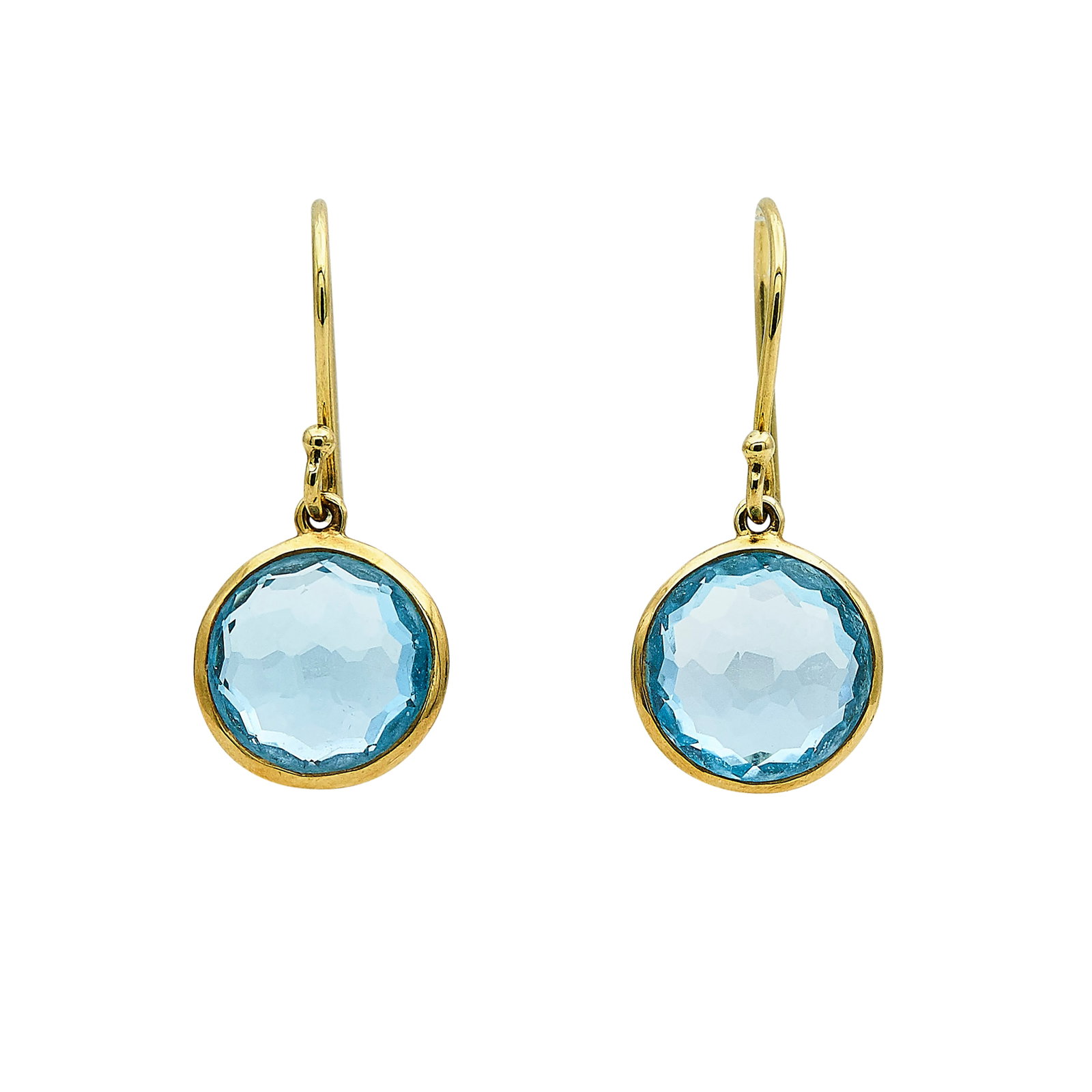 Ippolita Lollipop 18K Yellow Gold Blue Topaz Earrings: BRAND: Ippolita; COLLECTION: Lollipop; METAL: 18K Yellow Gold; GEMSTONES: Blue Topaz; STAMPED: IPPOLITA, 18K; CONDITION: Pre-owned, Good; ITEM WEIGHT (GRAMS): 3.26 g; MEASUREMENTS: Earrings 1 1/16 lon