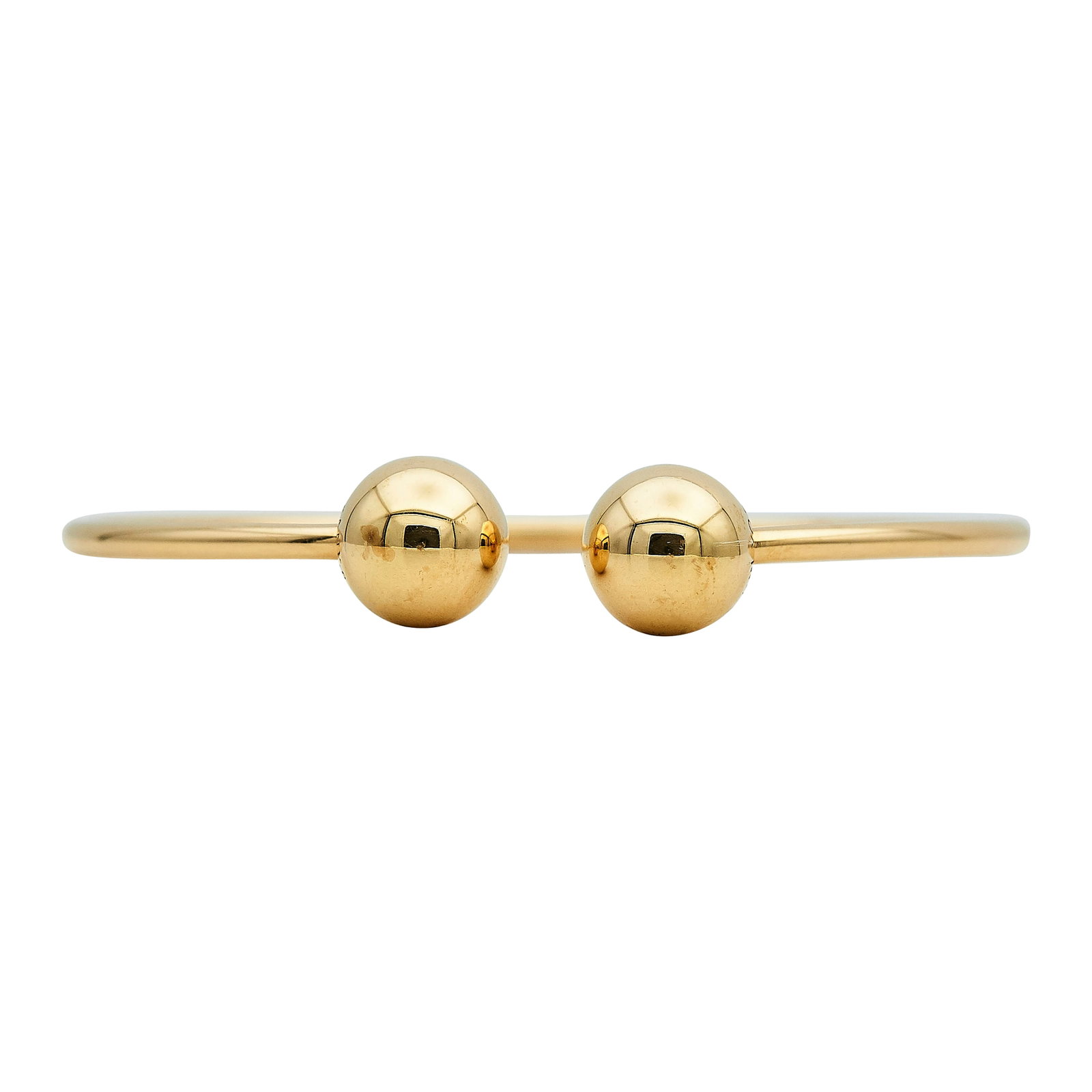 Tiffany & Co. Hearwear 18K Rose Gold Wire Ball Cuff Bracelet: BRAND: Tiffany & Co.; COLLECTION: Hardwear; METAL: 18K Rose Gold; STAMPED: © Tiffany & Co., Au750, New York; CONDITION: Pre-owned, Very Good; ITEM WEIGHT (GRAMS): 12.8 g; MEASUREMENTS: Bracelet inner