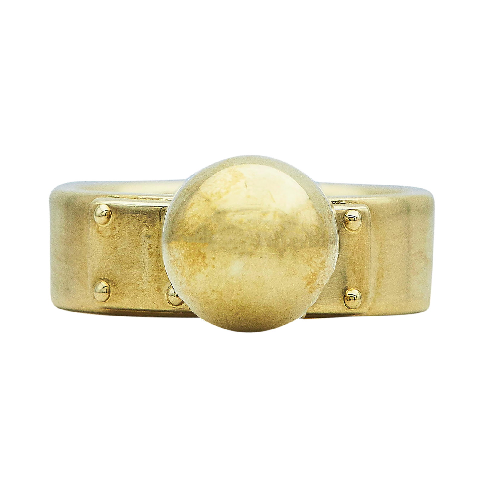 Tiffany & Co. Hardwear 18K Yellow Gold Dangle Ball Band Ring: BRAND: Tiffany & Co.; COLLECTION: Hardwear; METAL: 18K Yellow Gold; STAMPED: © Tiffany & Co., Au750, New York; CONDITION: Pre-owned, Very Good; ITEM WEIGHT (GRAMS): 15.7 g; MEASUREMENTS: Ring size 7 