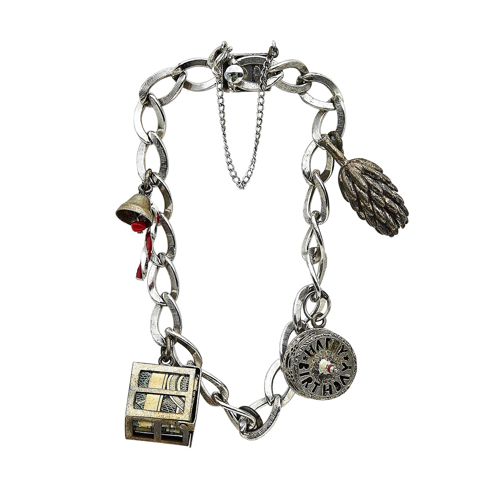Sterling Silver Charm Bracelet: METAL: Sterling Silver; STAMPED: BEAU, B, Sterling; CONDITION: Pre-owned, Good; ITEM WEIGHT (GRAMS): 20.6 g; MEASUREMENTS: Bracelet approx. 6 1/2 inches long; ADDITIONAL COMMENTS: With attached