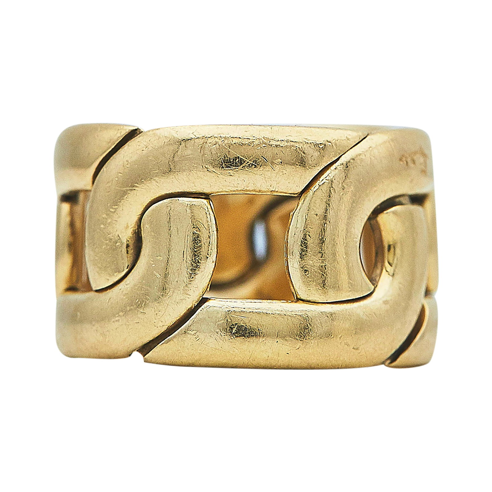 Pomellato 18K Yellow Gold Band Ring: BRAND: Pomellato; METAL: 18K Yellow Gold; STAMPED: Pomellato, 750, Italian workshop mark, Serial number; CONDITION: Pre-owned, Good; ITEM WEIGHT (GRAMS): 12.3 g; MEASUREMENTS: Ring size 6 1/2