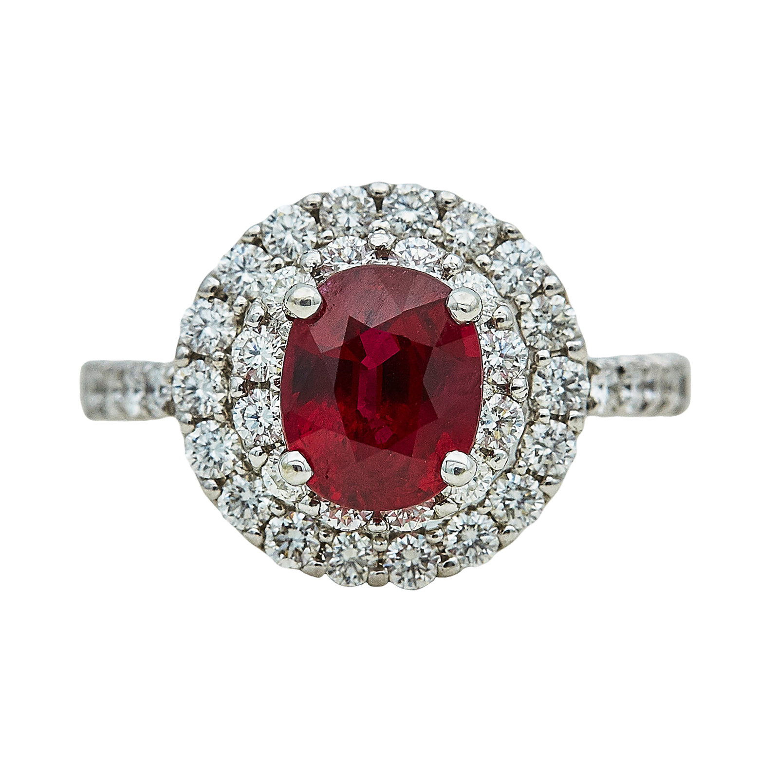 14K White Gold, Ruby, and Diamond Cluster Ring (1 of 4)