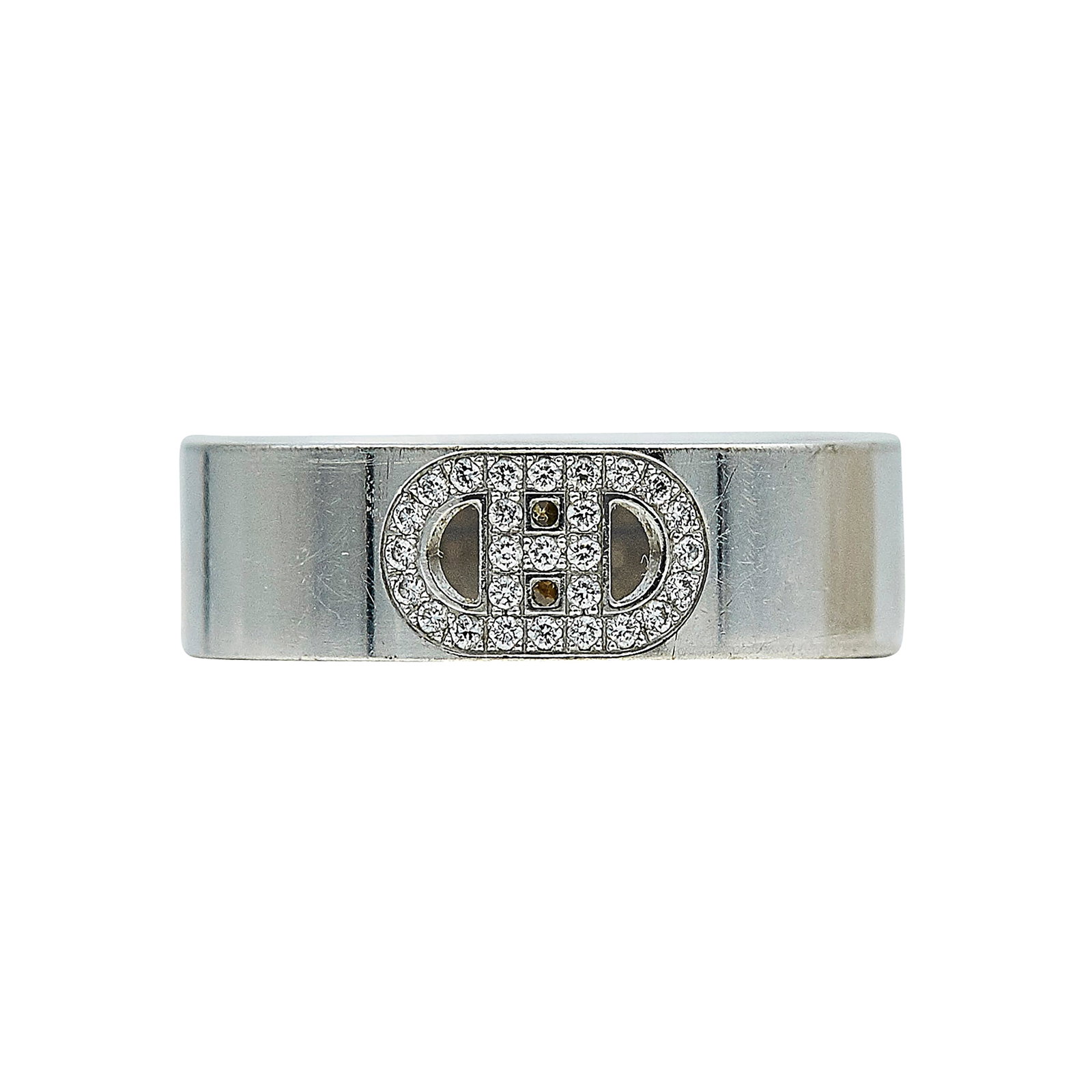 Hermès H d'acnre Small Model 18K White Gold and Diamond Band Ring: BRAND: Hermès; METAL: 18K White Gold; APPROXIMATE TOTAL DIAMOND WEIGHT: 0.07 ctw; STAMPED: Hermes, 51, Made in France, Au750, Serial number, French marks; CONDITION: Pre-owned, Good; ITEM WEIGHT
