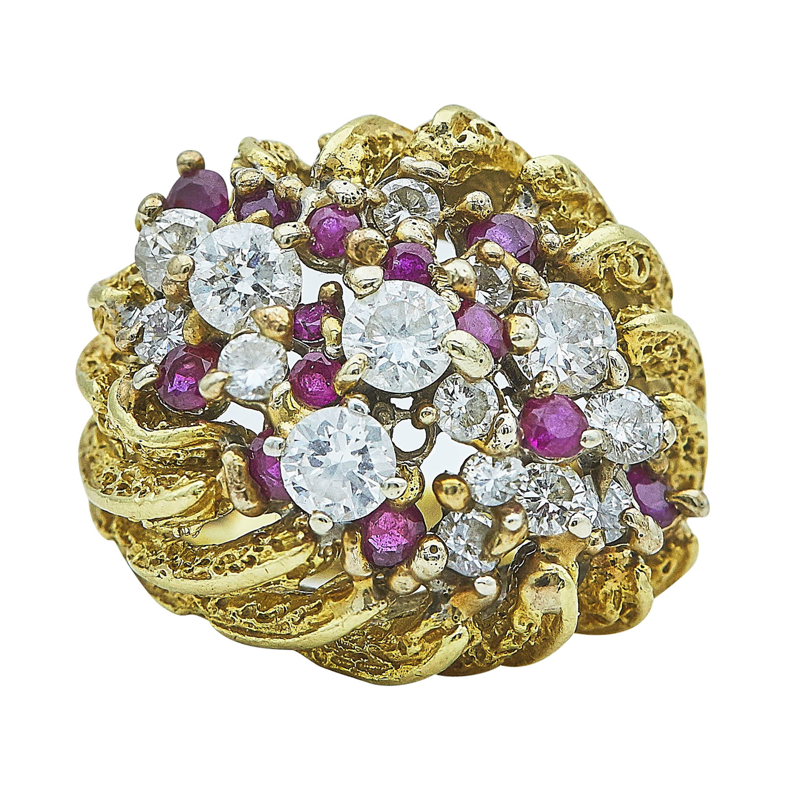 18K Yellow Gold, Diamond, and Ruby Cocktail Ring (1 of 3)