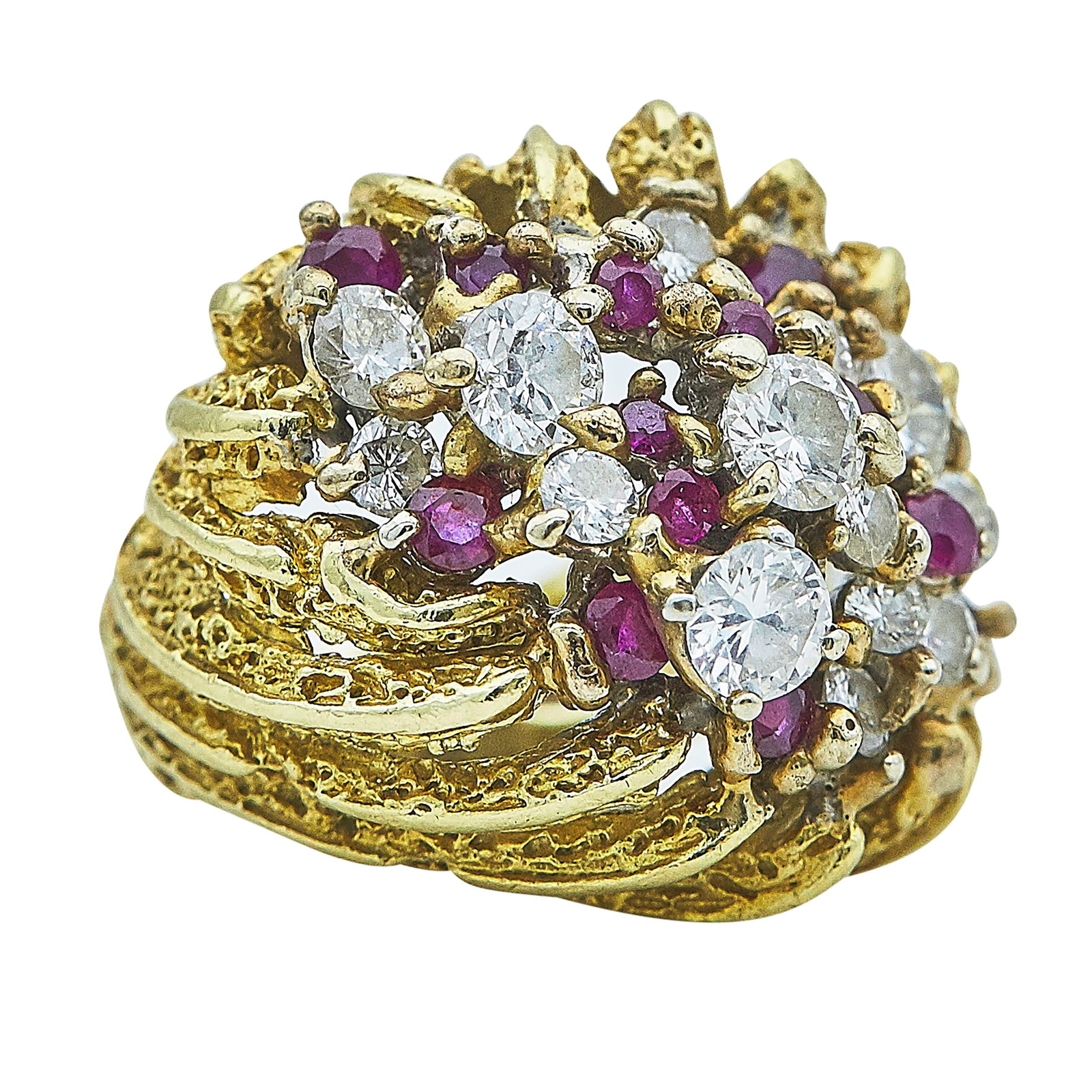 18K Yellow Gold, Diamond, and Ruby Cocktail Ring - 2