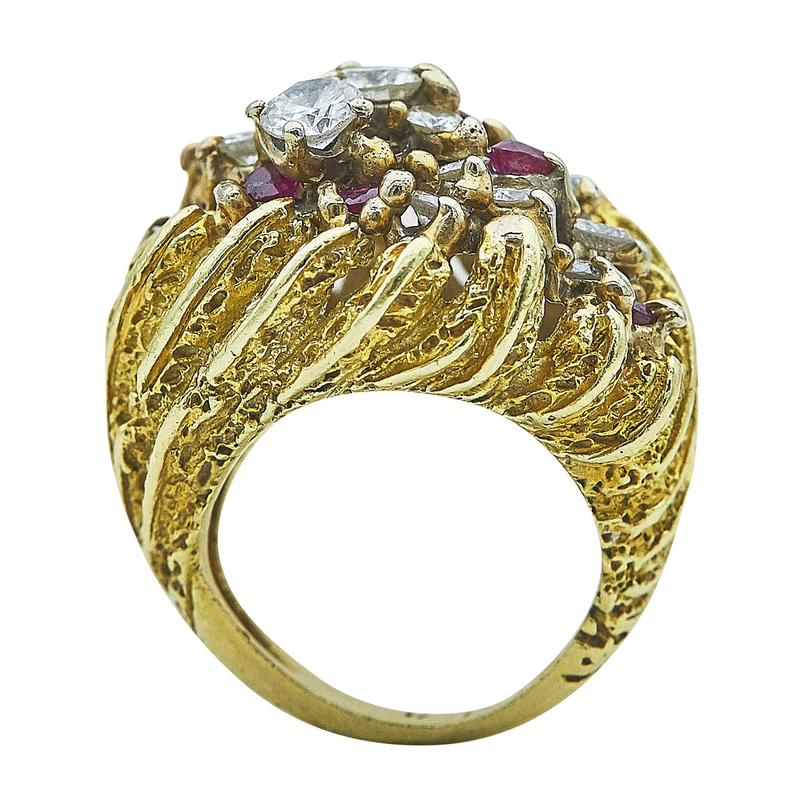 18K Yellow Gold, Diamond, and Ruby Cocktail Ring - 3
