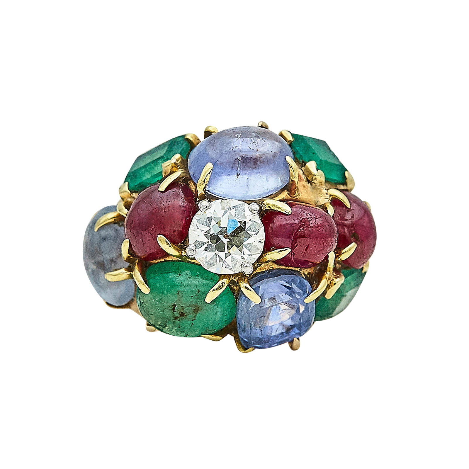 Seaman Schepps 14K Yellow Gold, Emerald, Ruby, Sapphire, and Old European-Cut Diamond Bombe Cocktail (1 of 4)