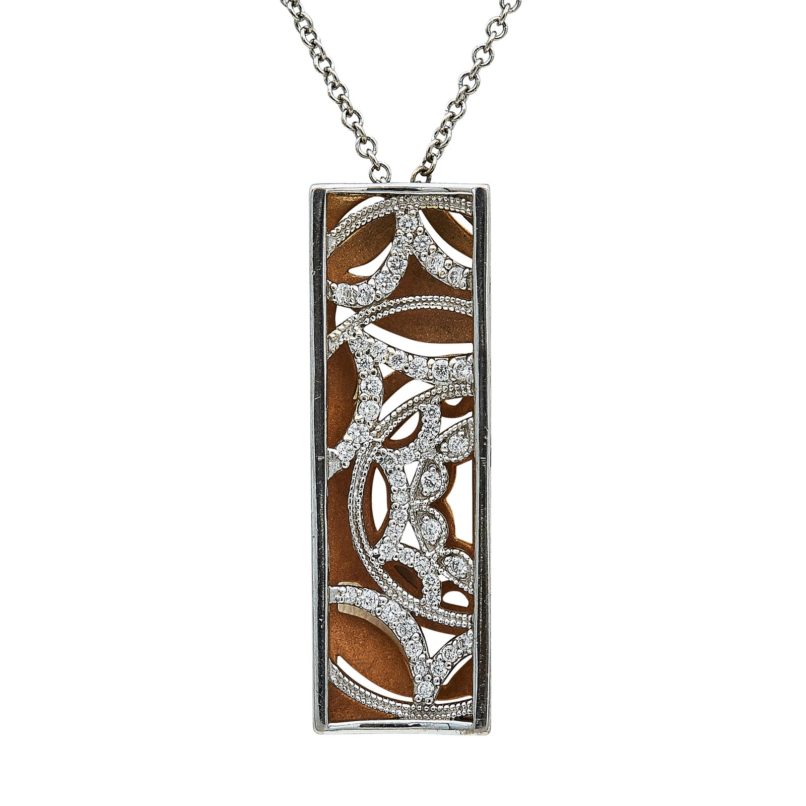 Tacori 18K Yellow & White Gold Diamond Pendant Necklace: BRAND: Tacori; METAL: 18K Yellow Gold/White Gold; APPROXIMATE TOTAL DIAMOND WEIGHT: 0.20 ctw; STAMPED: Tacori, 18K; CONDITION: Pre-owned, Good; ITEM WEIGHT (GRAMS): 7 g; MEASUREMENTS: Chain 18 inches 