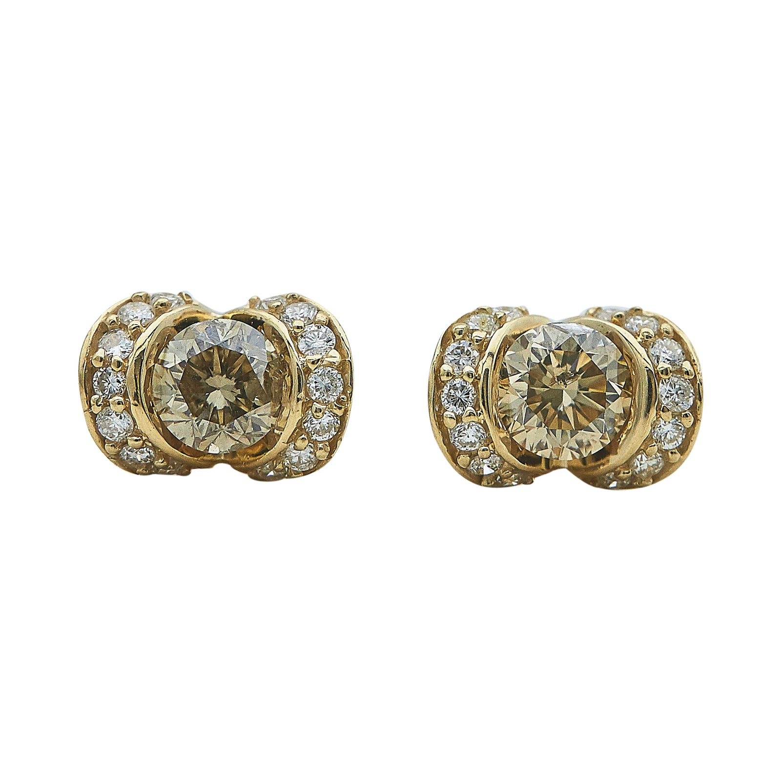14K Yellow Gold and Diamond Stud Earrings: METAL: 14K Yellow Gold; APPROXIMATE TOTAL DIAMOND WEIGHT: 0.64 ctw; STAMPED: g14K; CONDITION: Pre-owned, Good; ITEM WEIGHT (GRAMS): 2 g; MEASUREMENTS: Earrings approx. 3/8 inch long x 3/16 inch wide; 