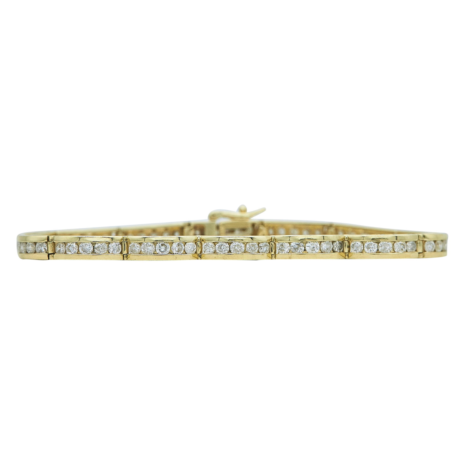 14K Yellow Gold and Diamond Link Bracelet: METAL: 14K Yellow Gold; APPROXIMATE TOTAL DIAMOND WEIGHT: 4 ctw; STAMPED: 4TW, 14K; CONDITION: Pre-owned, Good; ITEM WEIGHT (GRAMS): 15.1 g; MEASUREMENTS: Bracelet approx. 7 1/8 inches long x 3/16 inc