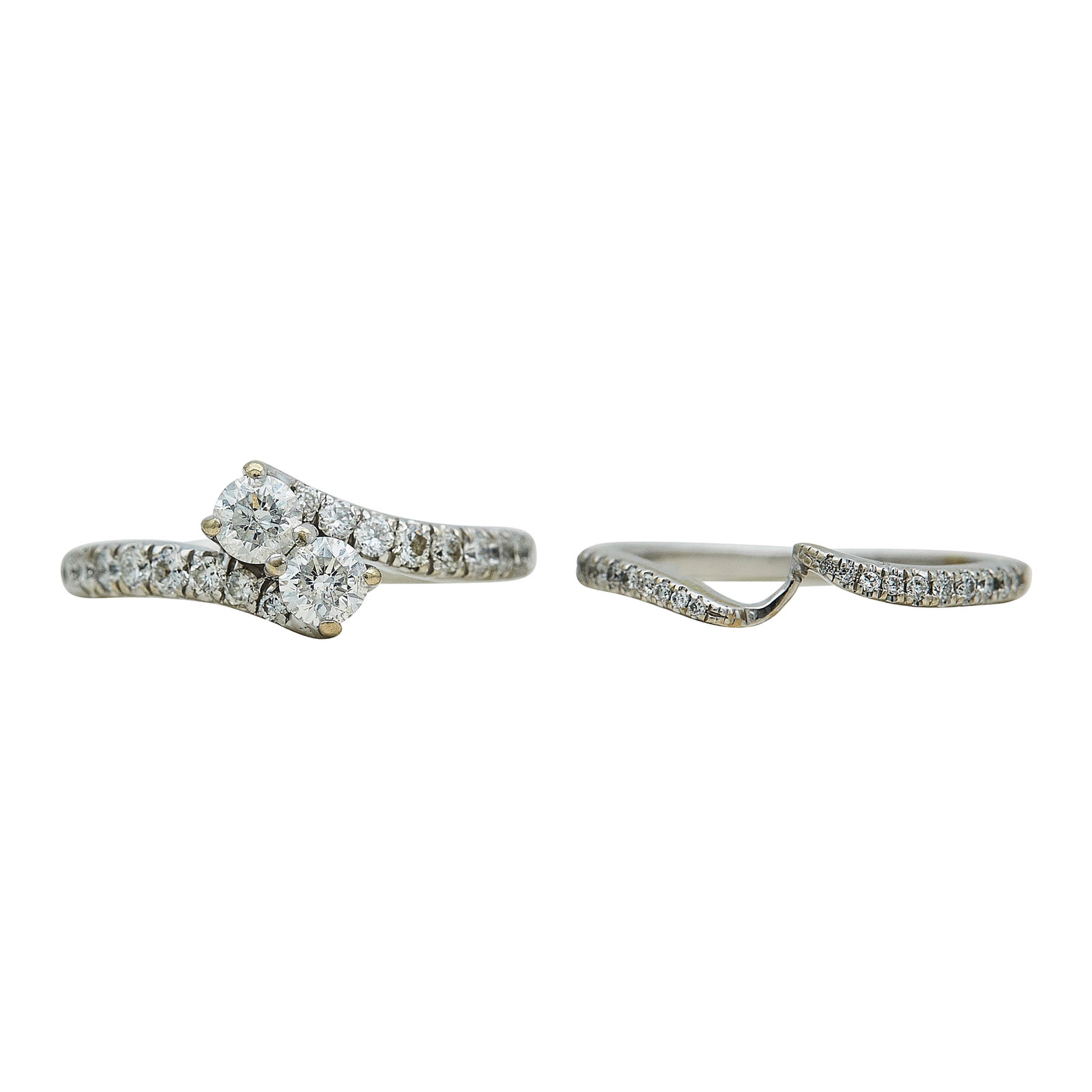 14K White Gold and Diamond Toi-Et-Moi Bridal Band & Ring Set (1 of 5)
